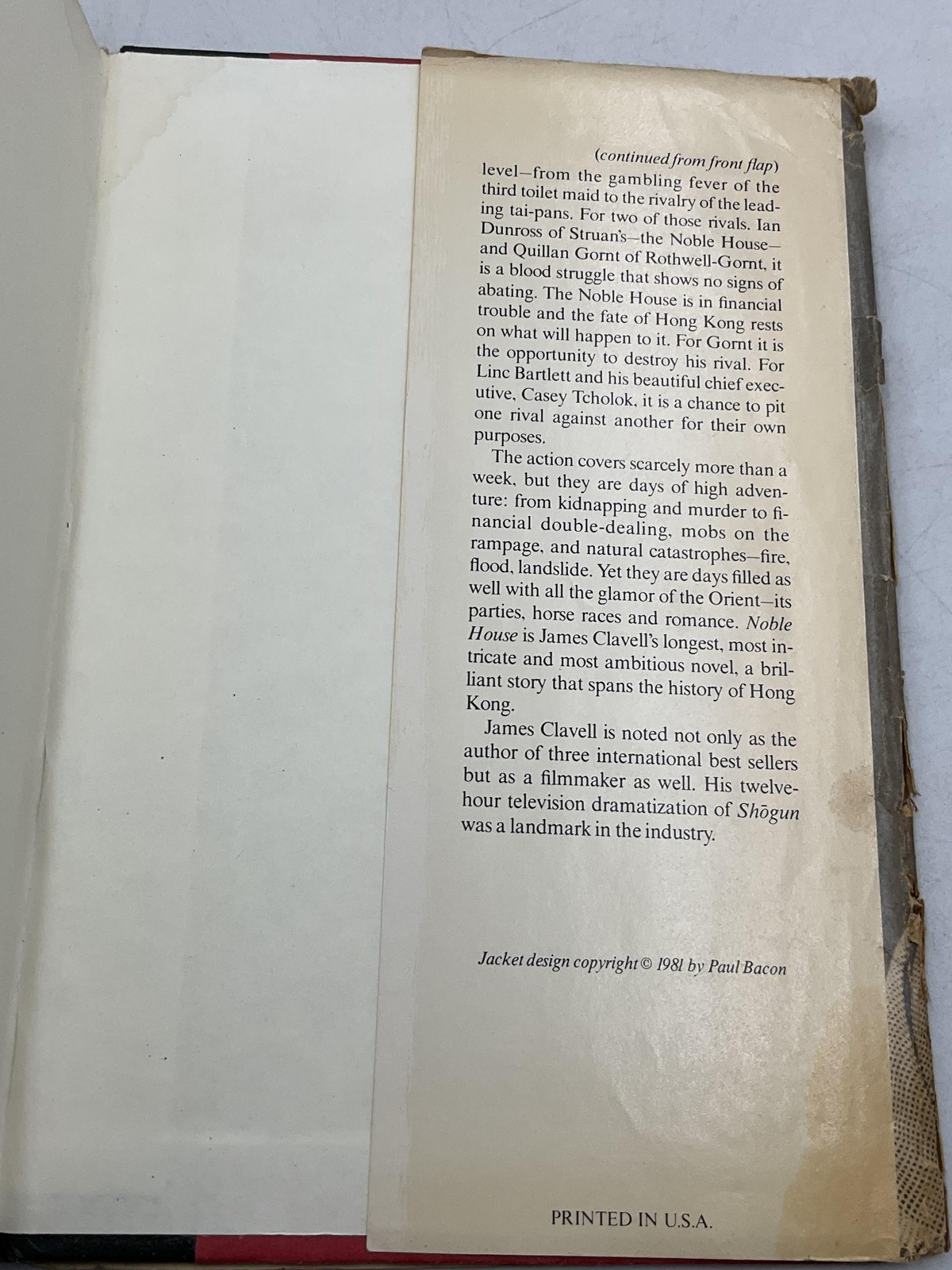 Noble House James Clavell 1981 Hardcover Delacorte Press Book Club Vols 1 & 2
