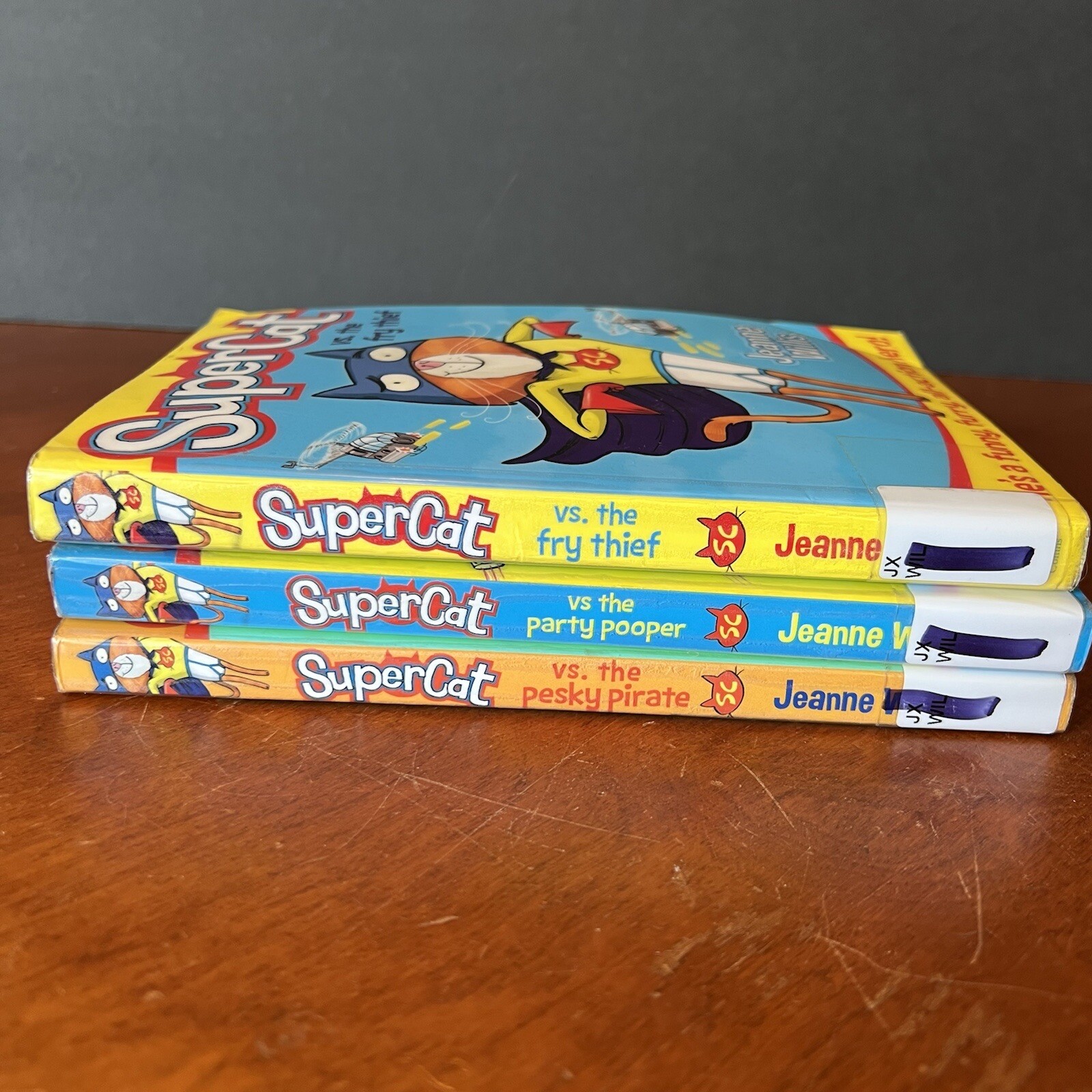 Lot: Supercat Books 1 2 3 Jeanne Willis vs Fry Thief Party Pooper Pesky Pirate