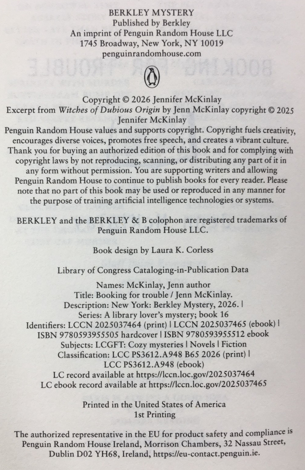 Booking for Trouble by Jenn McKinlay – 2026, Hardcover w/ Dust Jacket, Very Good