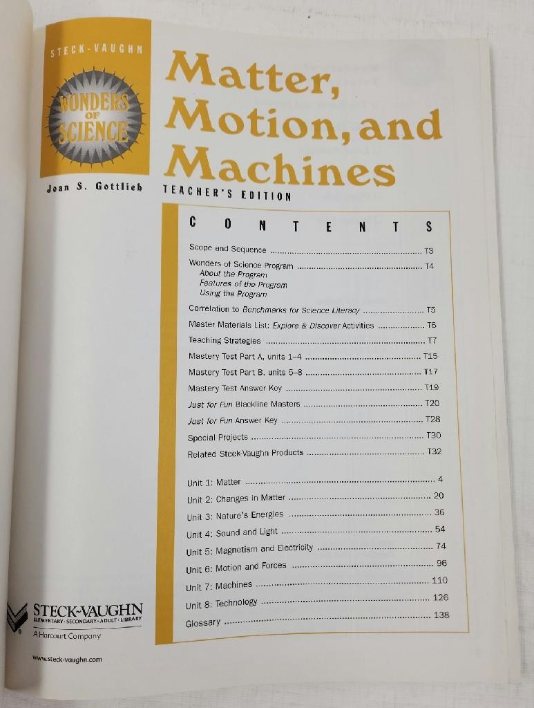 Steck-Vaughn Wonders of Science Matter, Motion, and Machines Teacher’s Edition