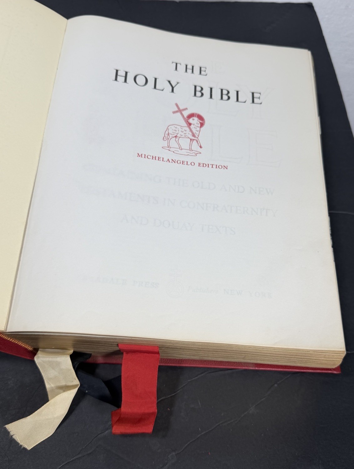 Holy Bible, Michelangelo Edition Confraternity & Douay Texts 9-8-1966 In Plastic