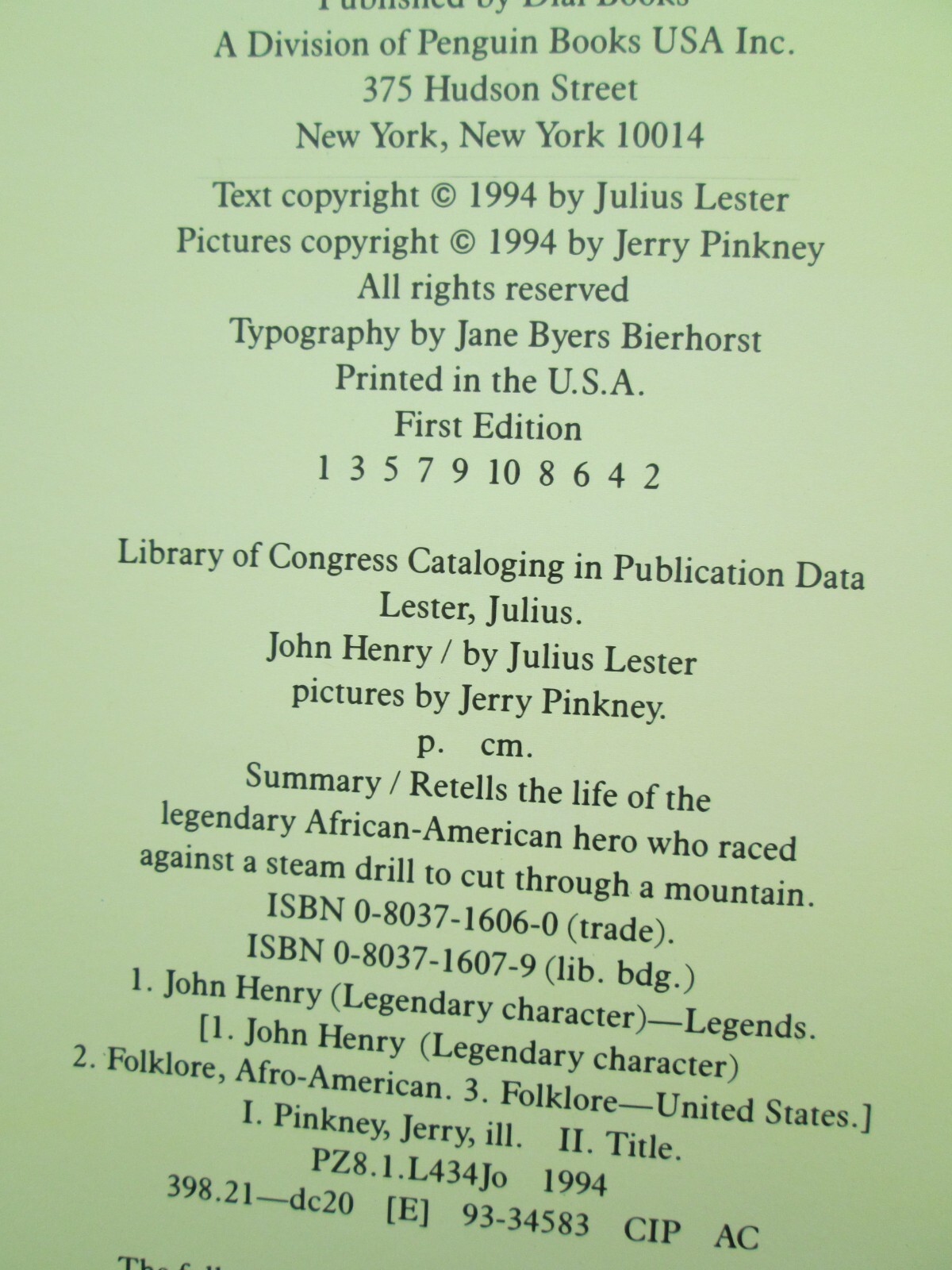 JOHN HENRY~Julius Lester~JERRY PINKNEY SIGNED~1994 1st Ed HCDJ~Caldecott Honor~