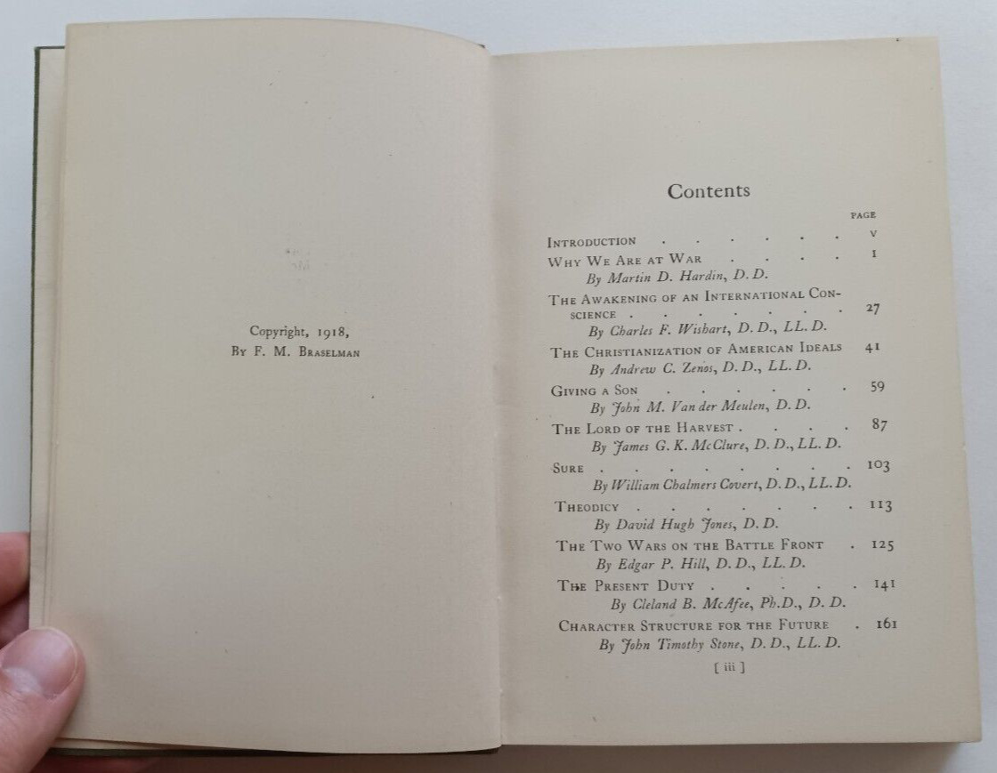 The Pulpit in War Time by Martin D. Hardin et al (Westminster Press, 1918)