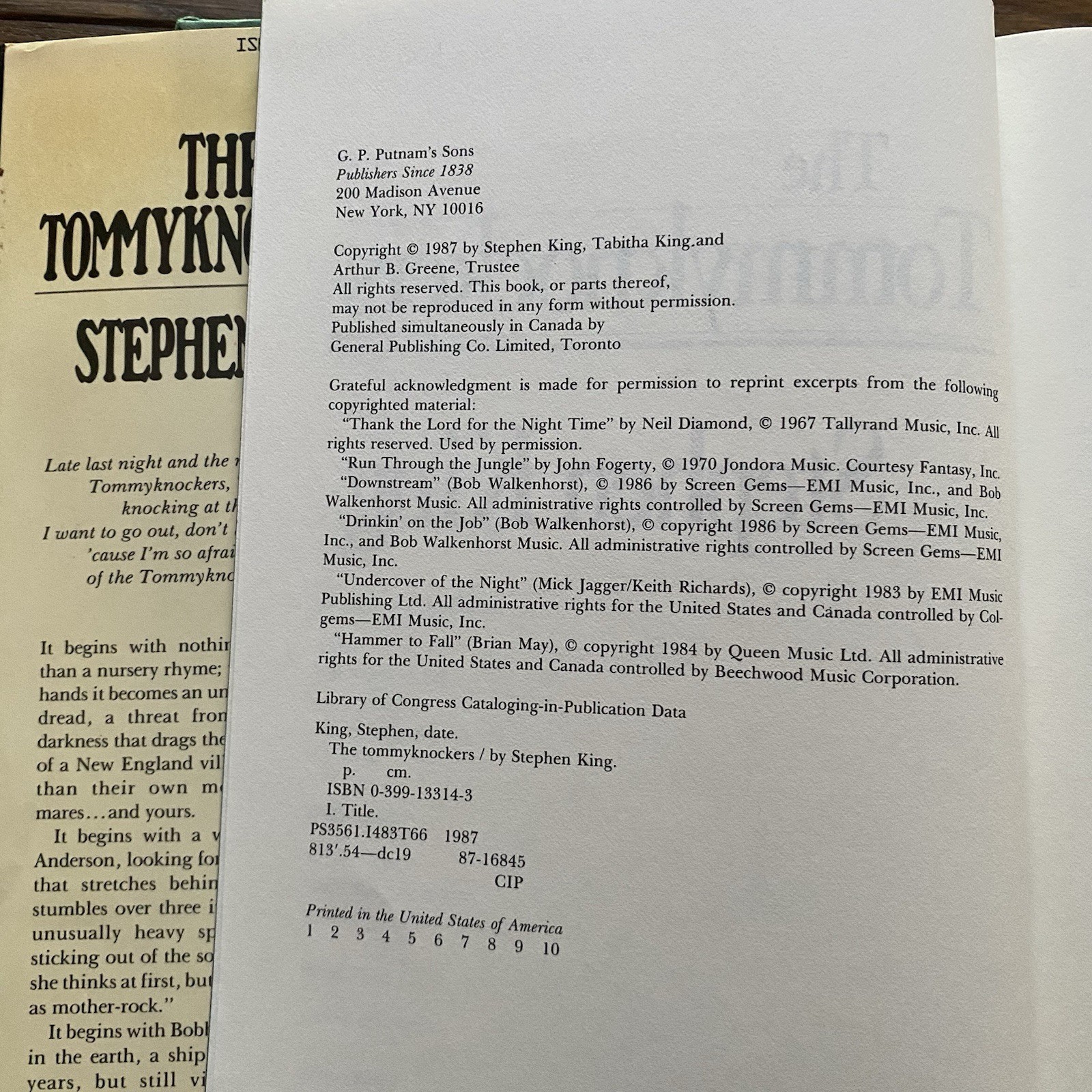 Stephen King The Tommyknockers 1987 Hardcover Dust Jacket