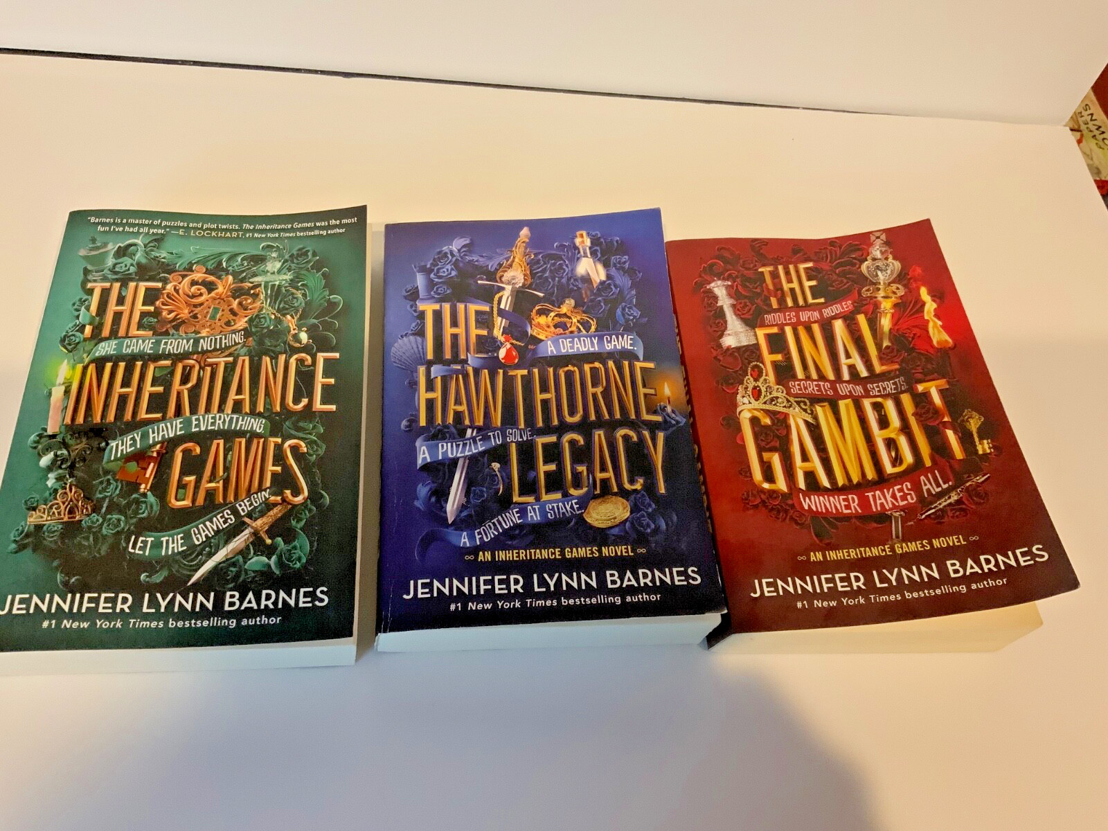 FICTION BOOK LOT 3 INHERITANCE GAMES, HAWTHORNE LEGACY, GAMBIT JENNIFER BARNES