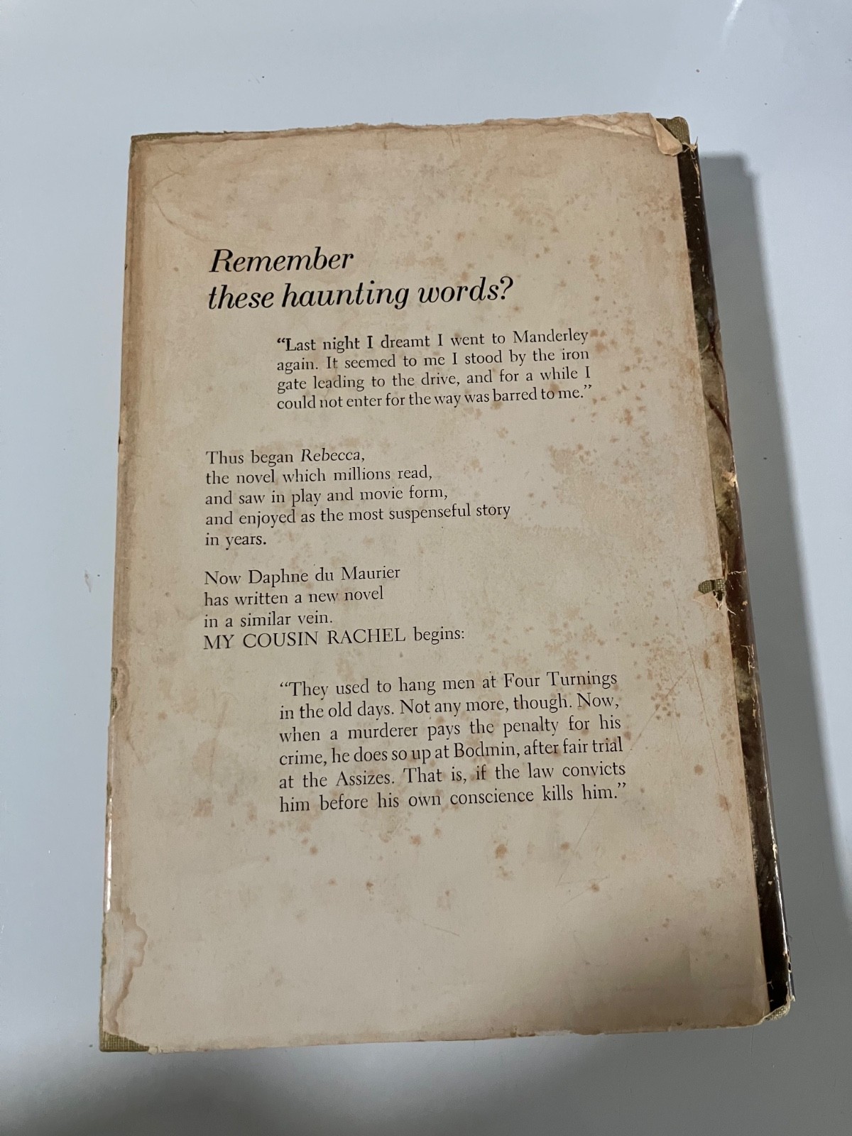 My Cousin Rachel by Daphne Du Maurier 1952 Book Club Edition