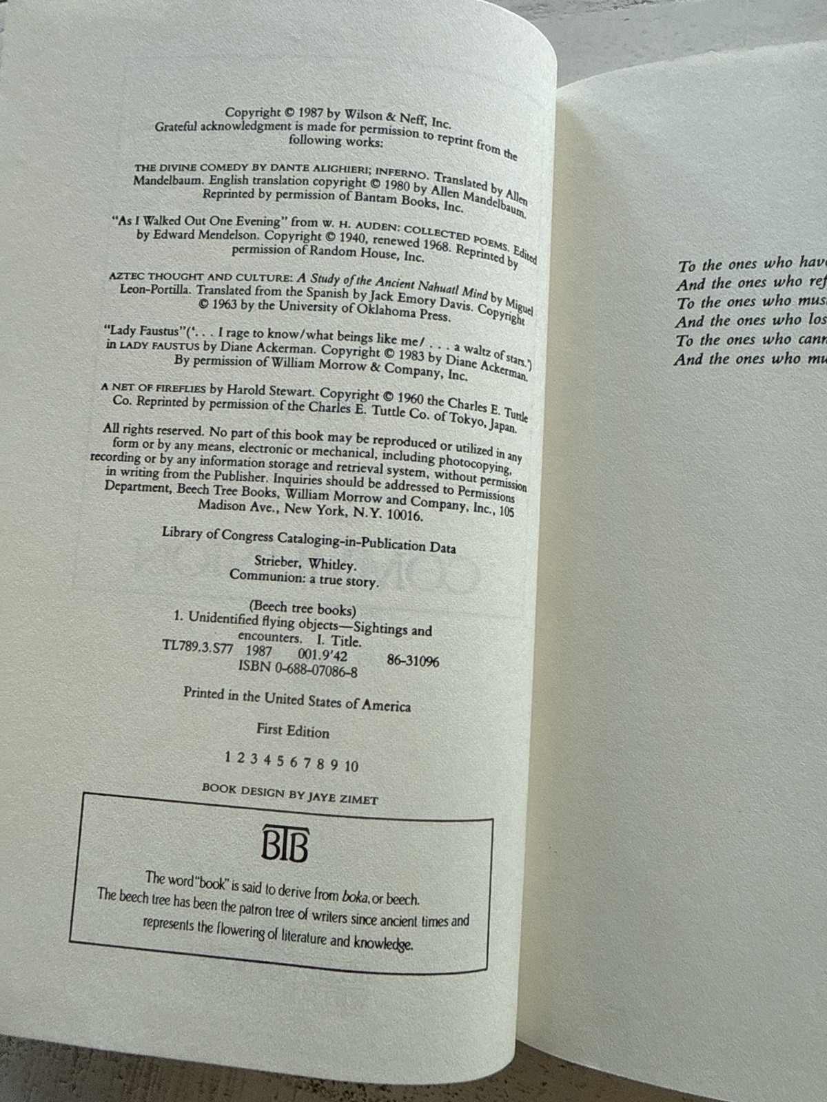 Communion Whitley Strieber 1987 1st Edition HC DJ UFO Alien True Story