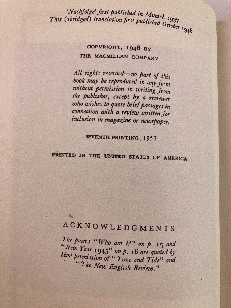 The Cost of Discipleship Bonhoeffer First Edition Later Printing Hardcover 1957