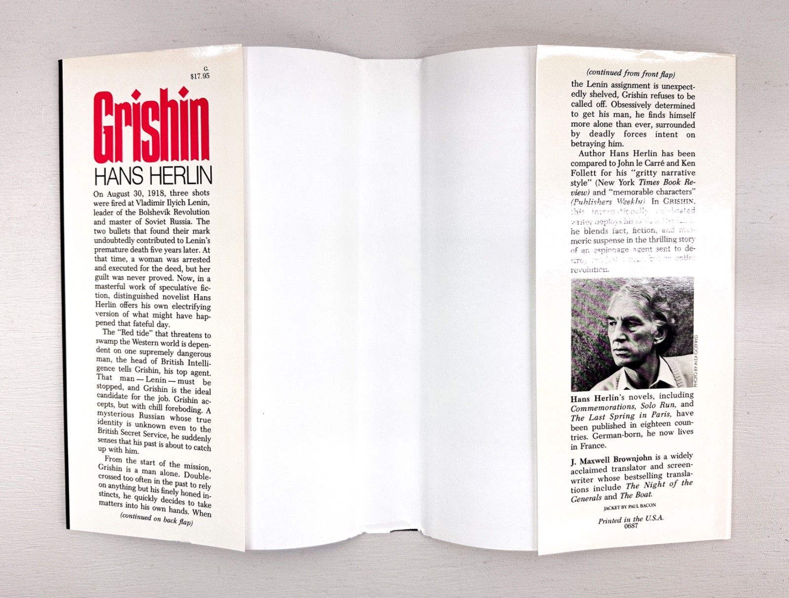 Grishin by Hans Herlin 1987 First English Ed HC w/ DJ Thriller Doubleday