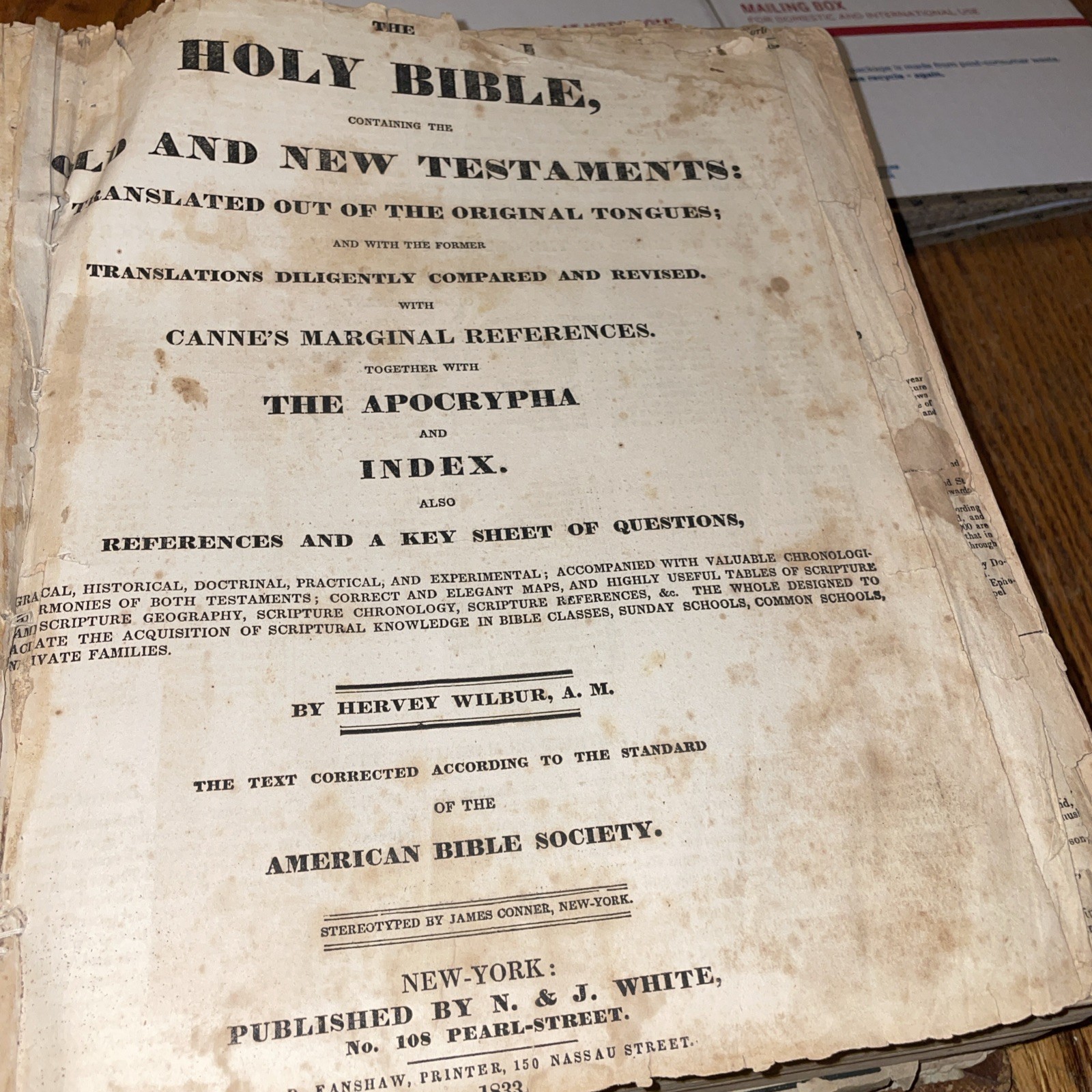 1833 Sherwood family Bible apocrypha & Index By NY N. J. White 1833