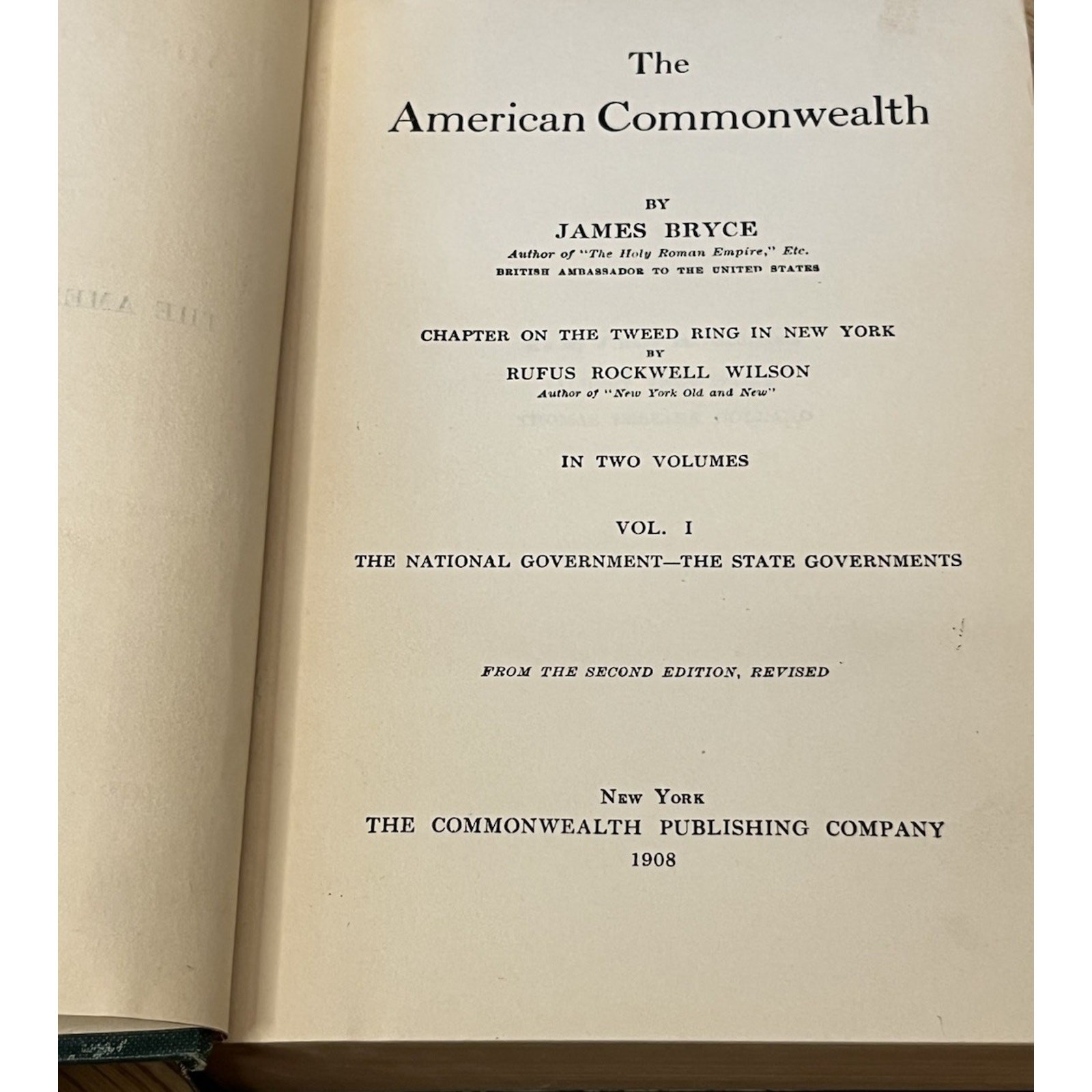 The American Commonwealth James Bryce Volume I II 1 2 1908 US 2nd Ed HC Antique