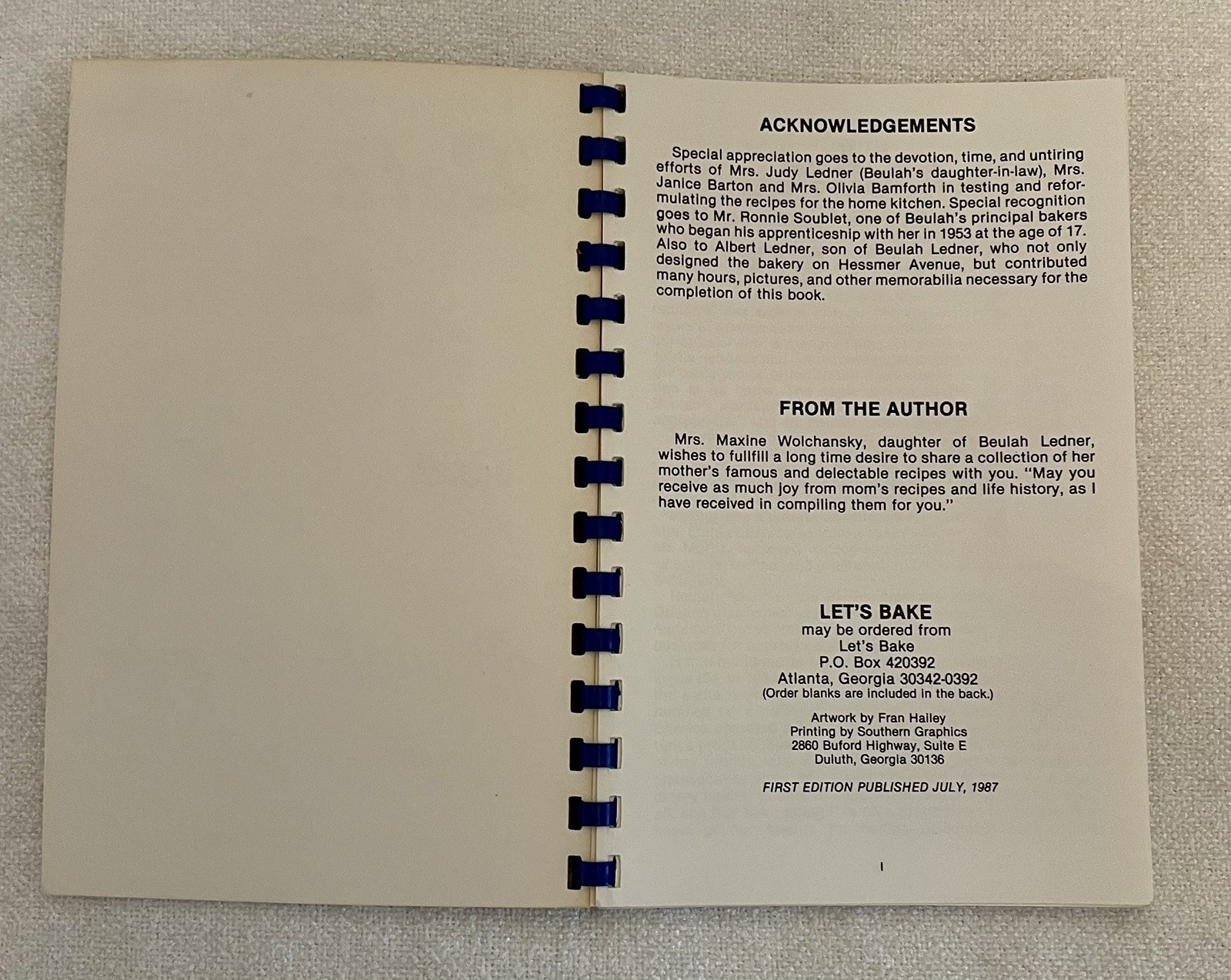 RARE Vintage Let’s Bake With Beulah Ledner New Orleans Cookbook