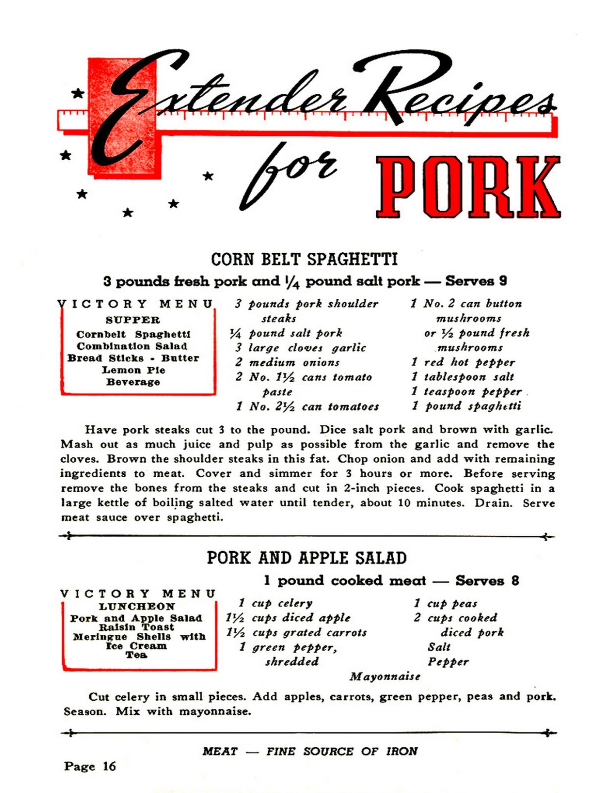 1943 Victory Meat Extenders Recipe Cook Book (39 page)