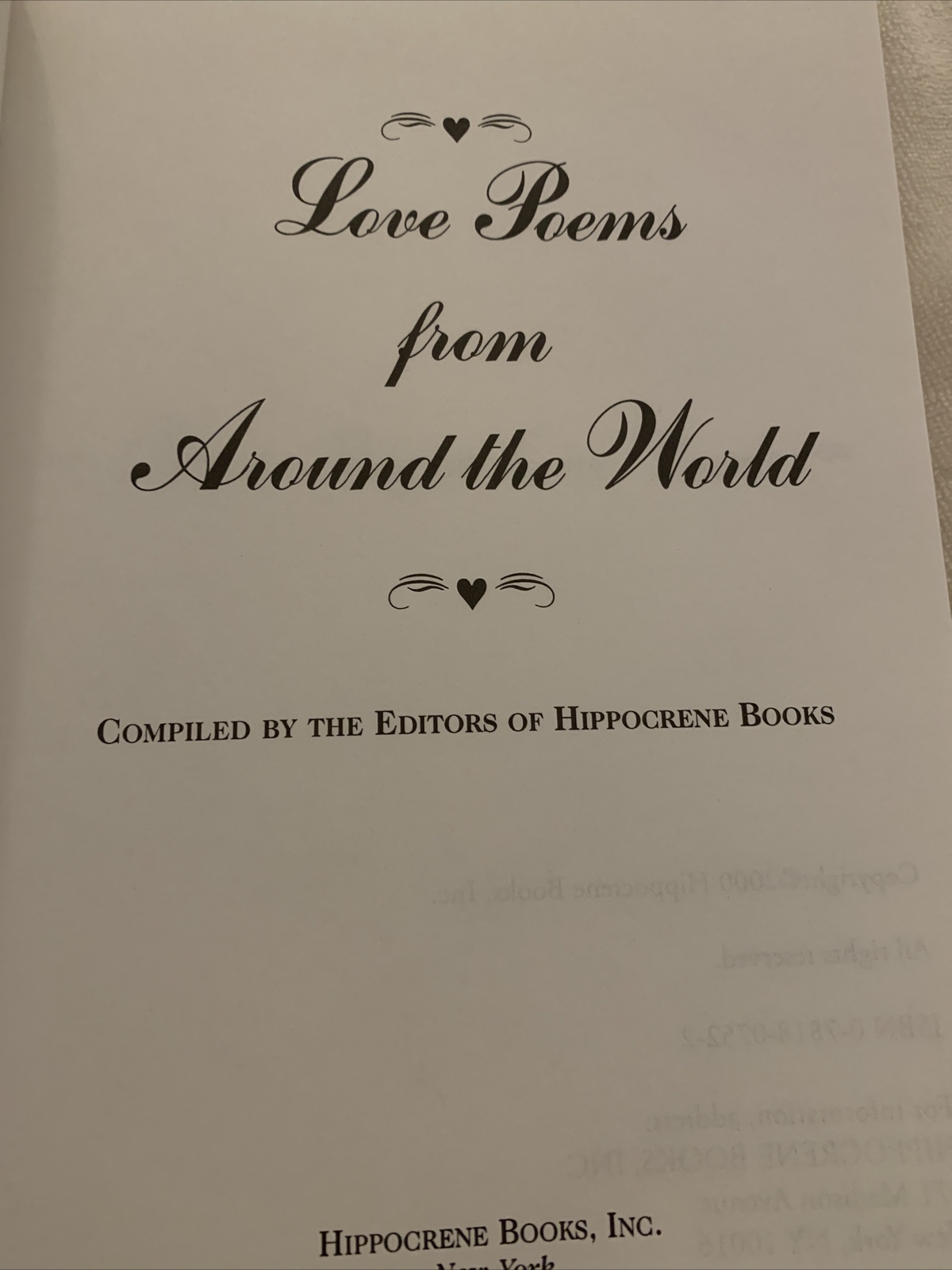 LOVE POEMS FROM AROUND THE WORLD Compiled By The Editors Of Hippocrene Books
