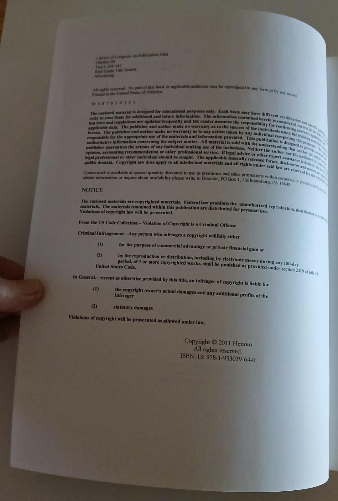 Real Estate Title Search Abstracting, Volume 2 by Hennin/PB/2011/Very Good