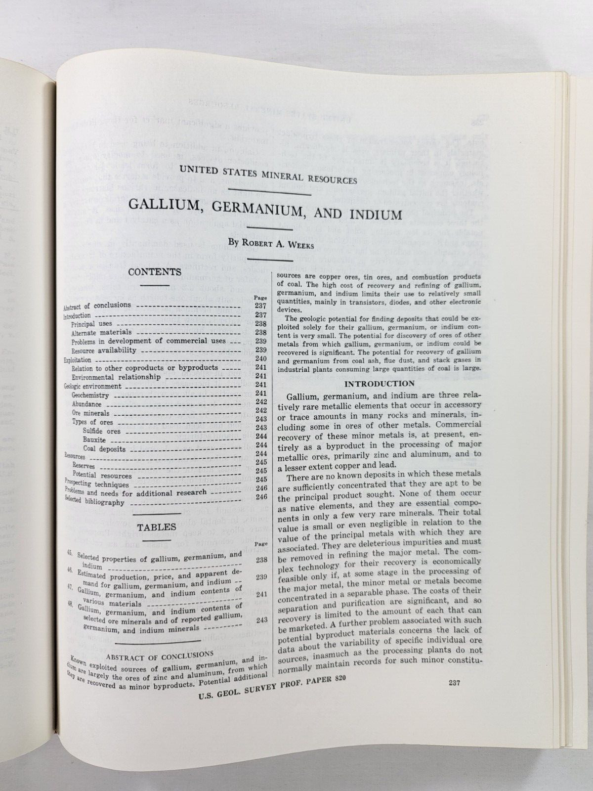 1973 Unites States Mineral Resources Geological Survey Paper 820 1st Edition