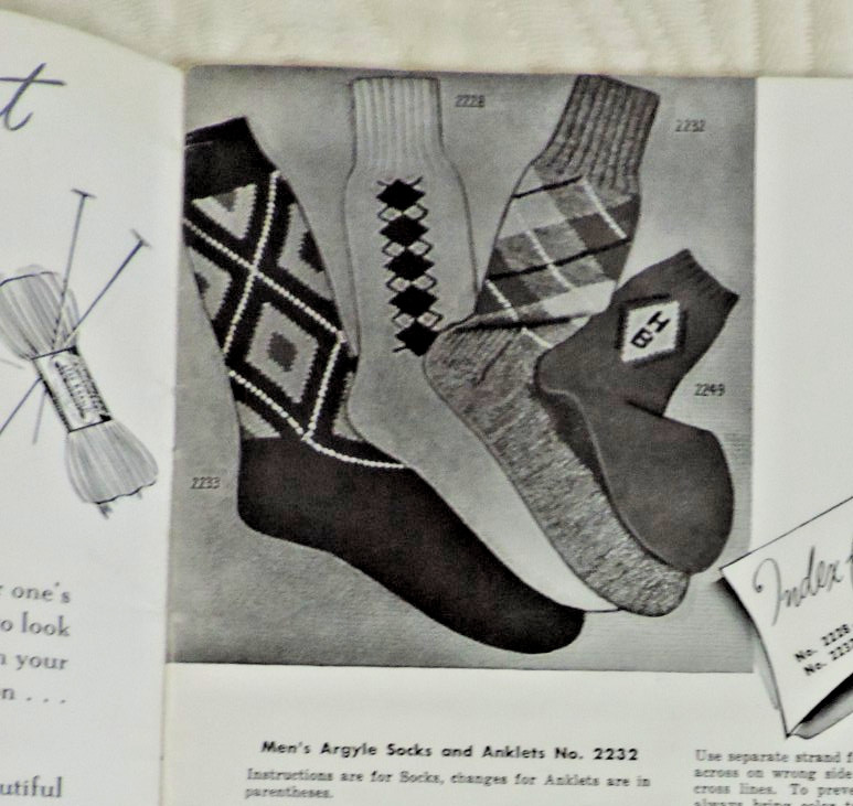 2 Knitting Socks Magazines #20/#340 Women/Men/Child Slippers/Sweater 1950s