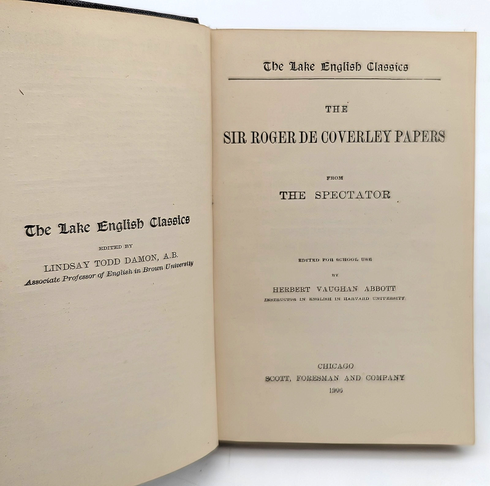 1906 The Sir Roger De Coverley Papers, The Lake English Classics by H. Abbott HC