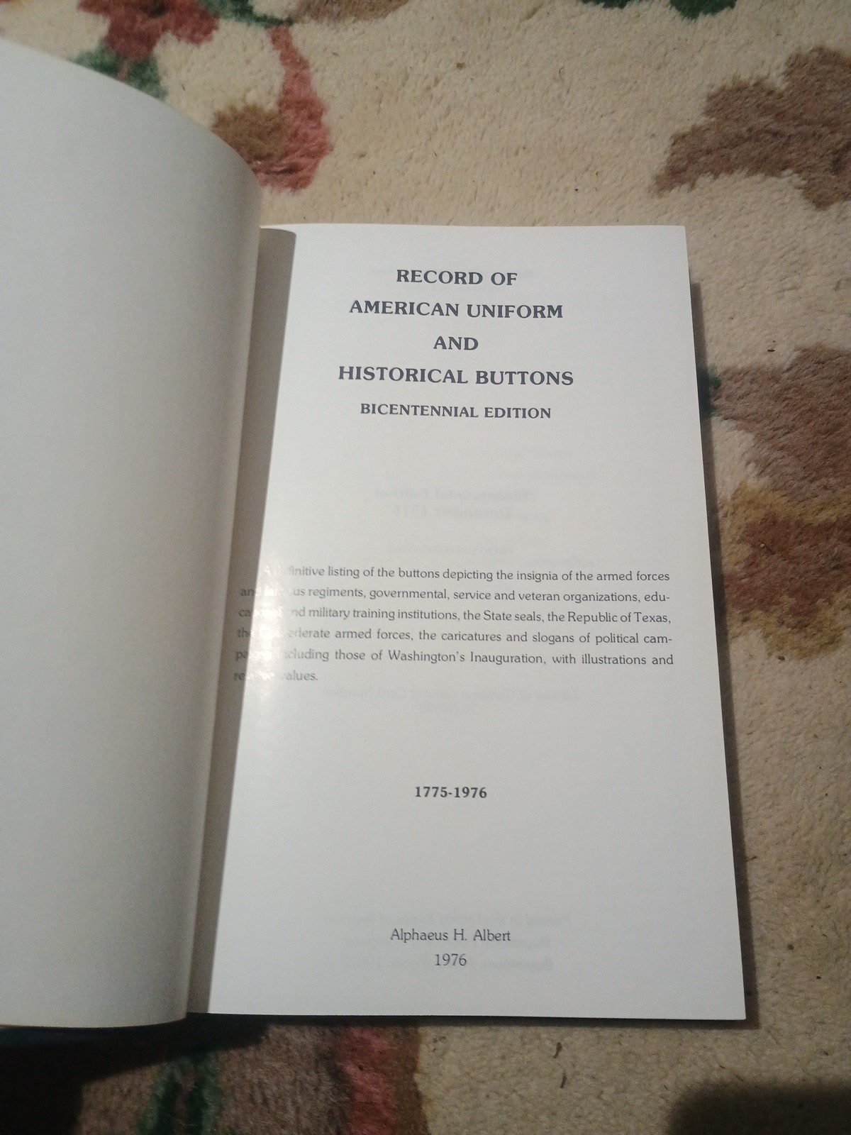 Record of American Uniform and Historical Buttons by Alphaeus Albert