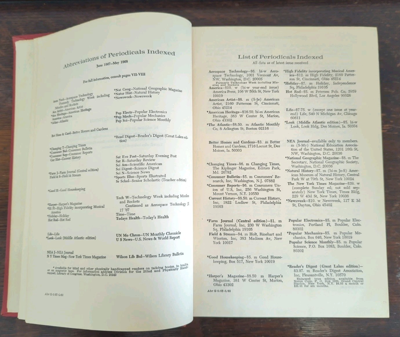 Abridged Readers’ Guide to Periodical Literature June 1967 to May 1968 HW Wilson