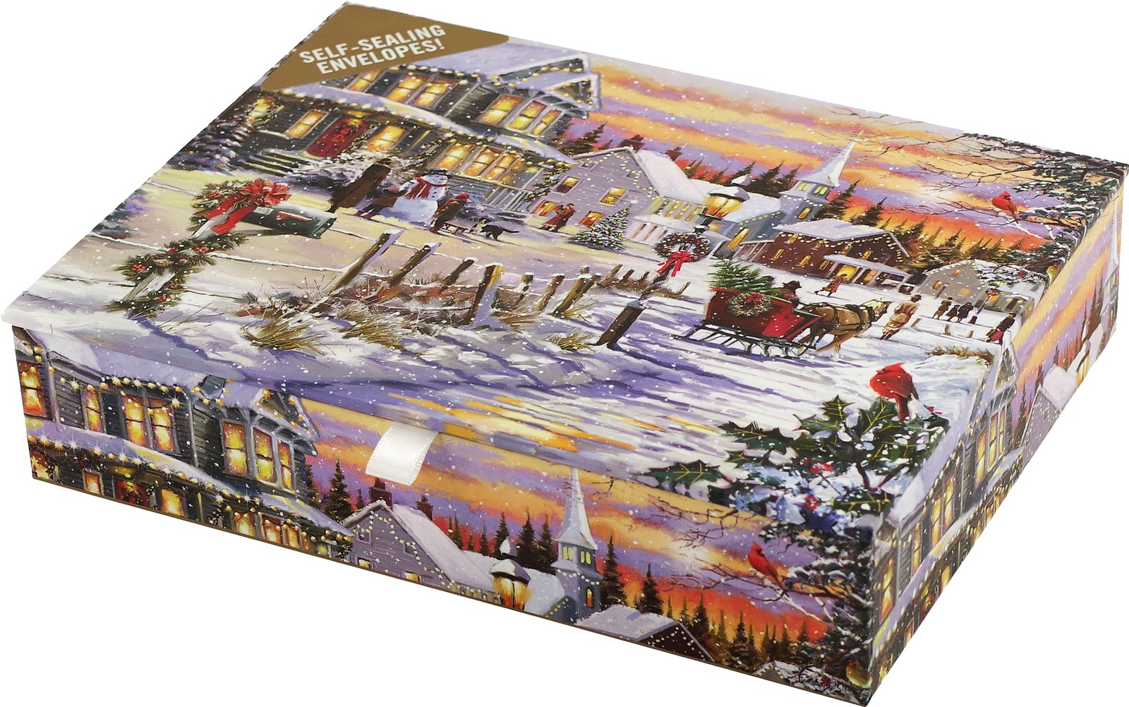 PETER PAUPER PRESS Village Sleigh Ride 17.78 cm x 12.7 cm, Gold and White