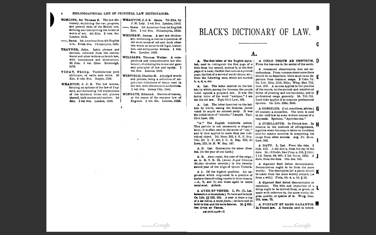 BLACK’S LAW DICTIONARY, 1st Edition 1891 and 2nd Edition 1910 Law Book on USB