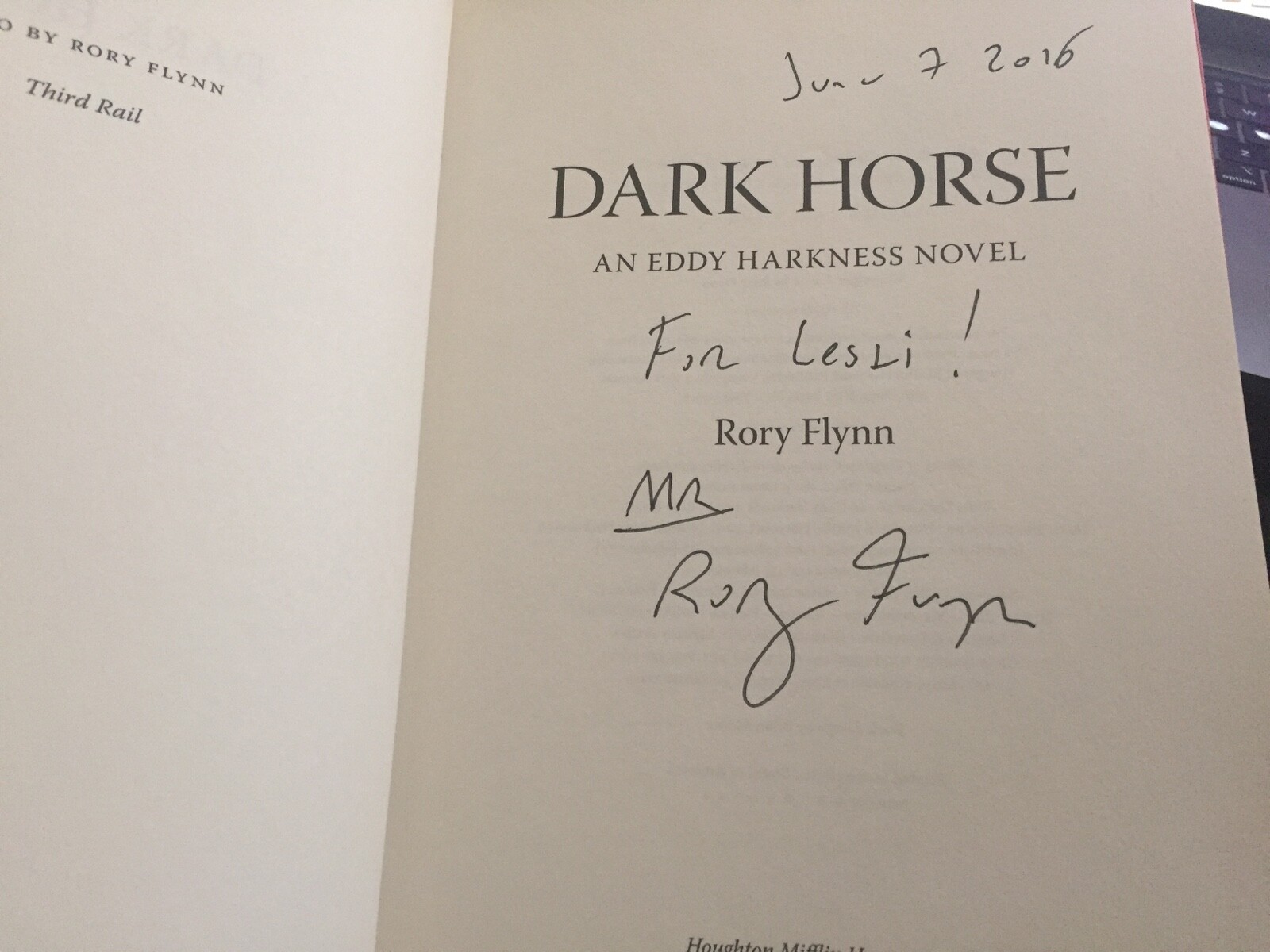 Dark Horse : An Eddy Harkness Novel by Rory Flynn : SIGNED/ INSCRIBED HCDJ Book