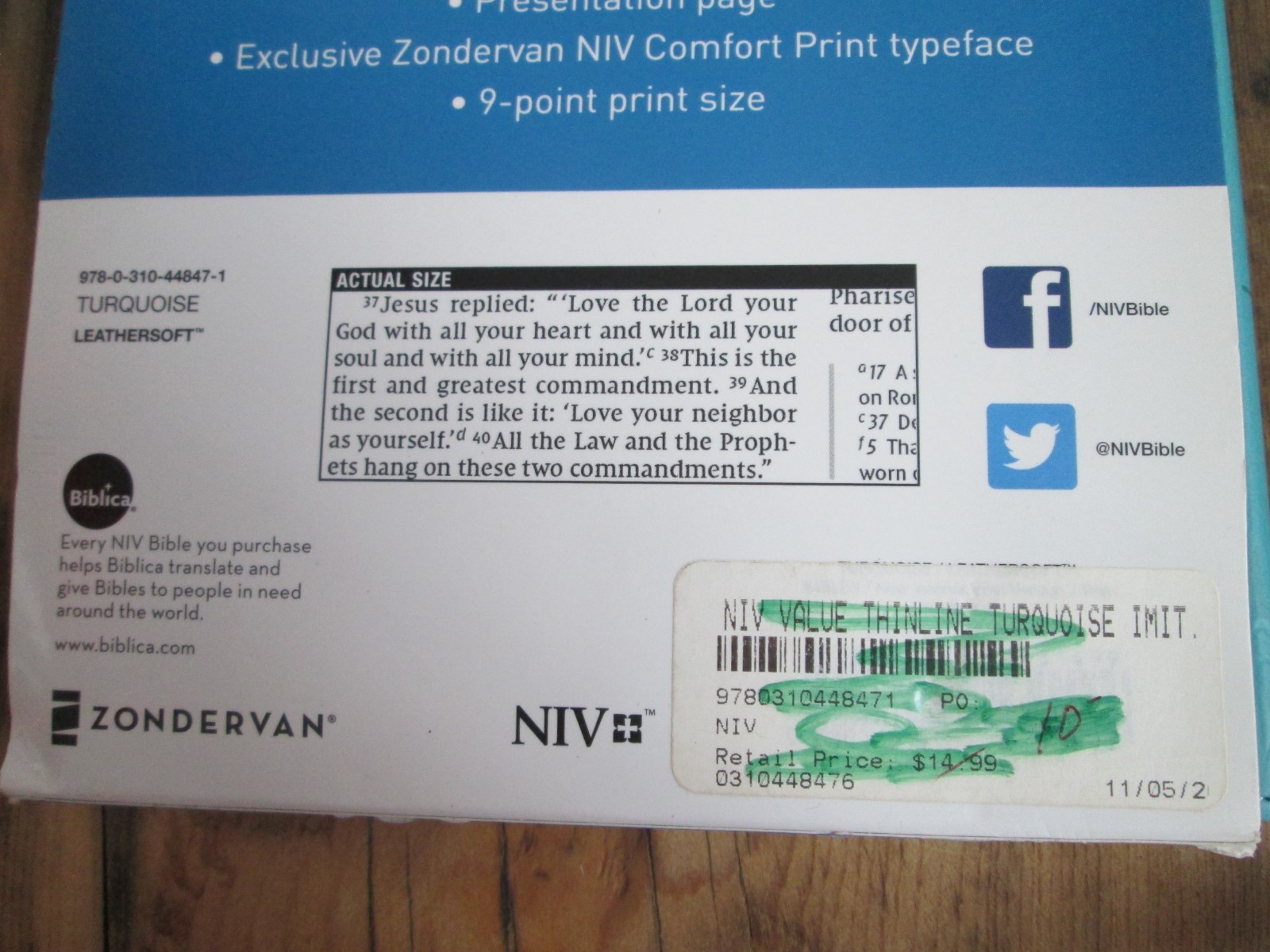 NEW Internatioal Version NIV Value Thinline Bible Leathersoft Teal Turquoise