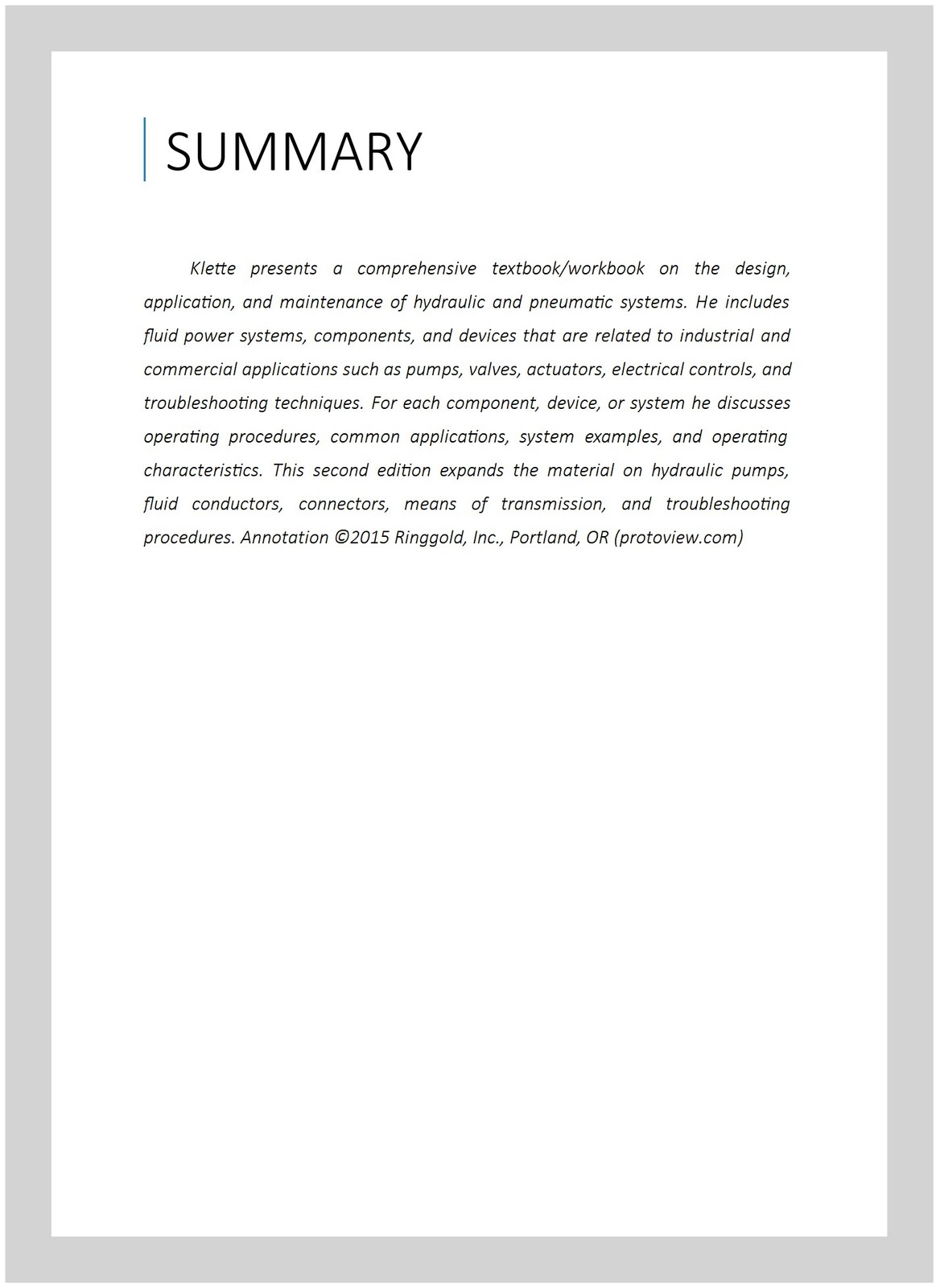 Fluid Power Systems, Paperback by Klette, Patrick J., Like New Used, Free shi…