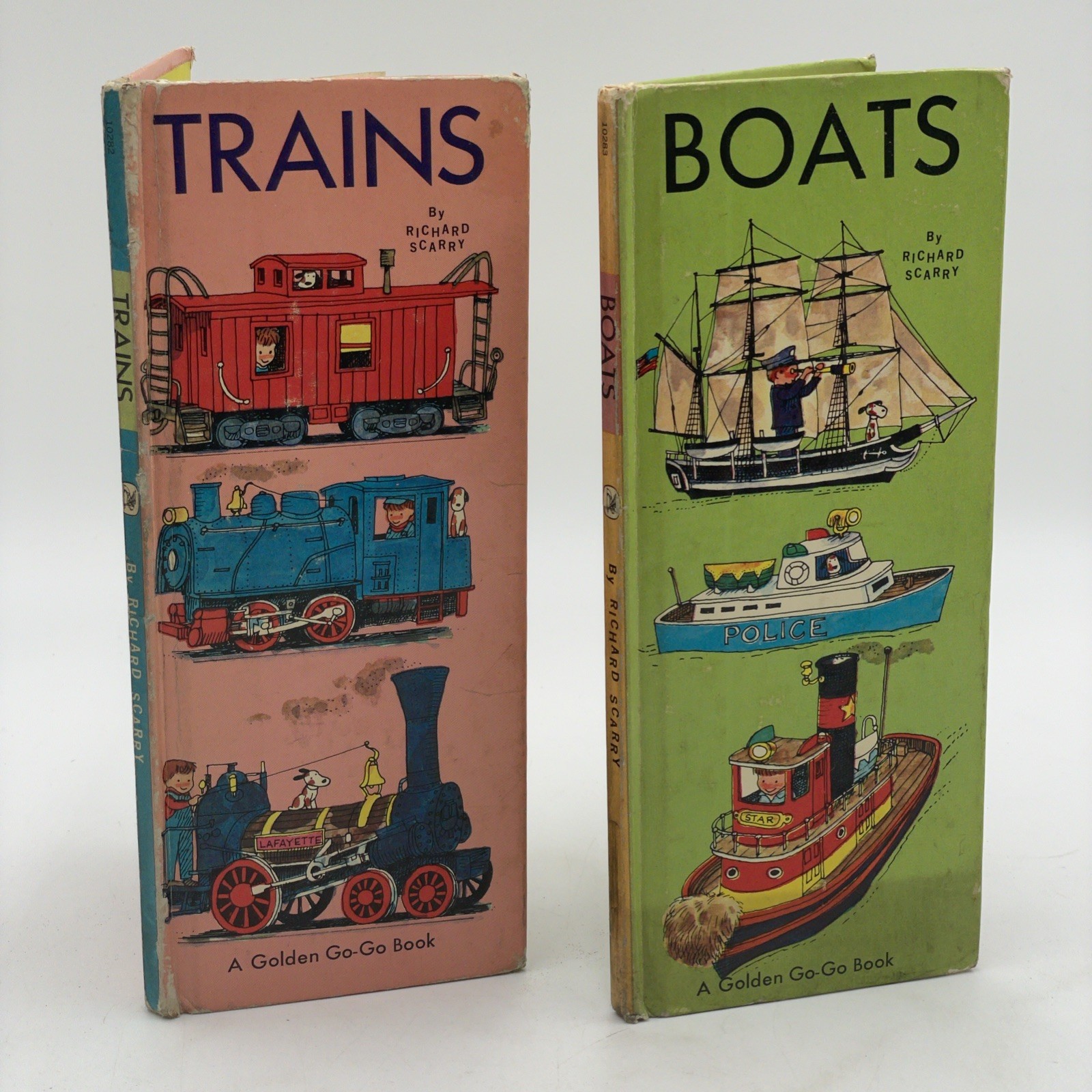2 Richard Scarry Golden GoGo Books Vintage 1967 Trains Boats 60s Children’s