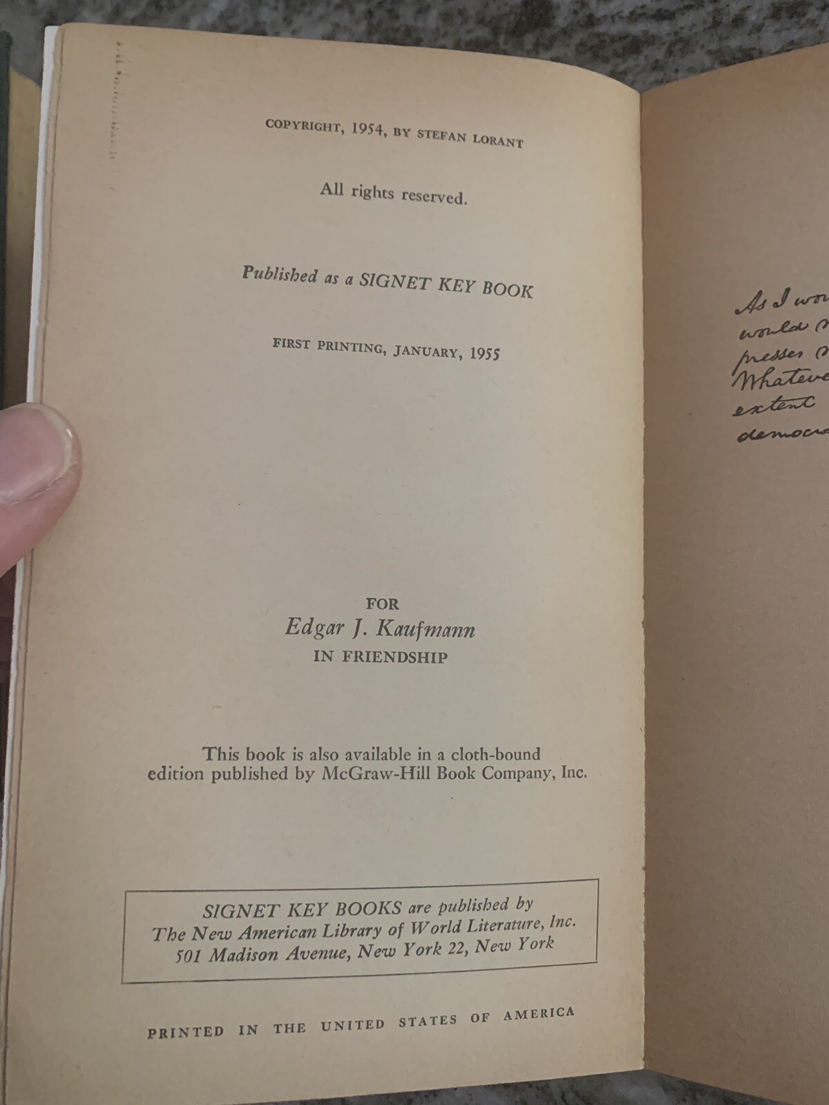 THE LIFE OF ABRAHAM LINCOLN by Stefan Lorant 1955 Vintage Signet Paperback Book