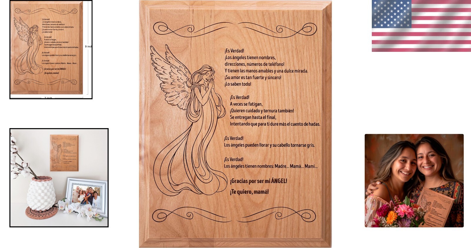 Unique Engraved 7×9” Wood Plaque for Mother’s Day – Spanish Poem Keepsake