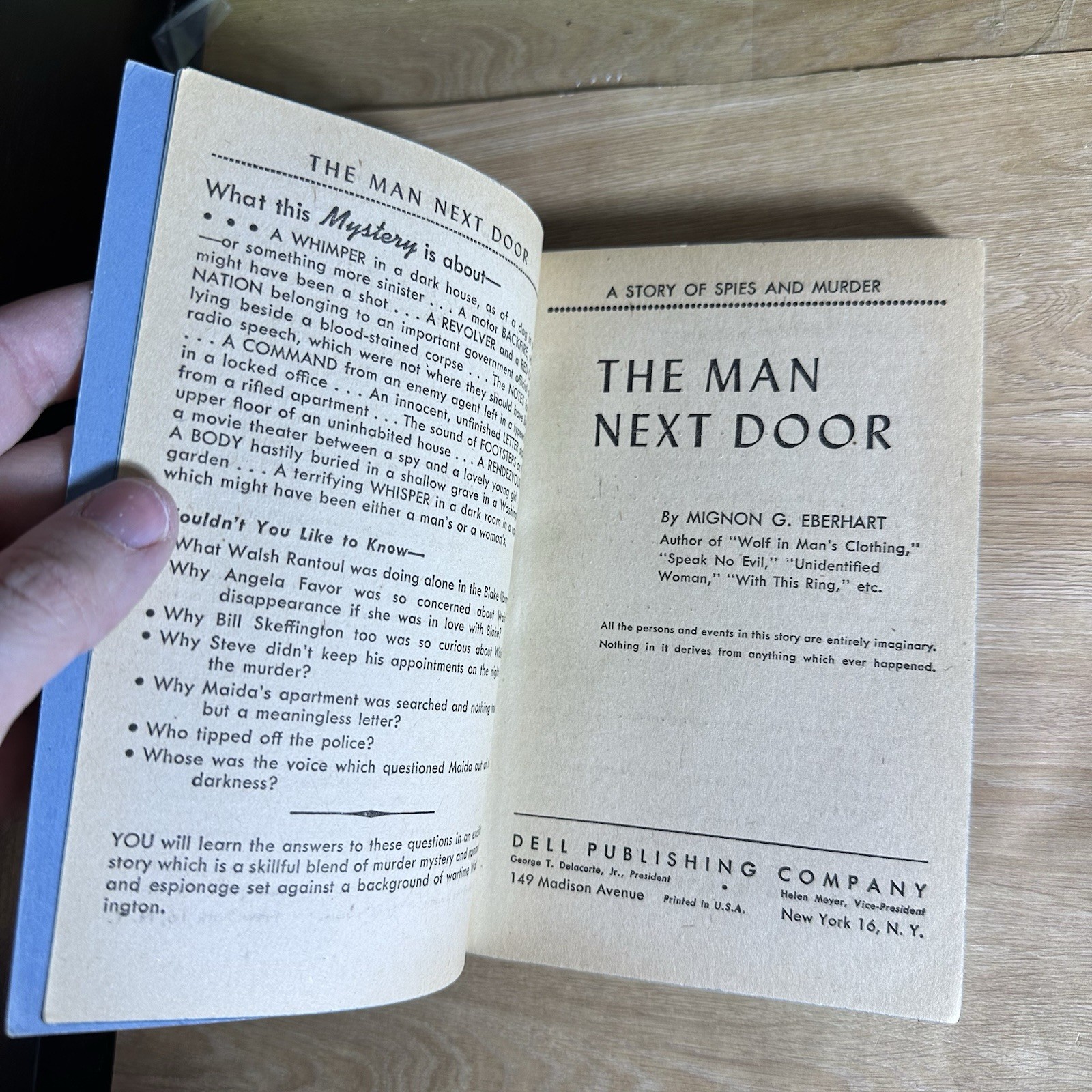 The Man Next Door Mignon G. Eberhart Dell Mystery Mapback 161 Vintage Paperback