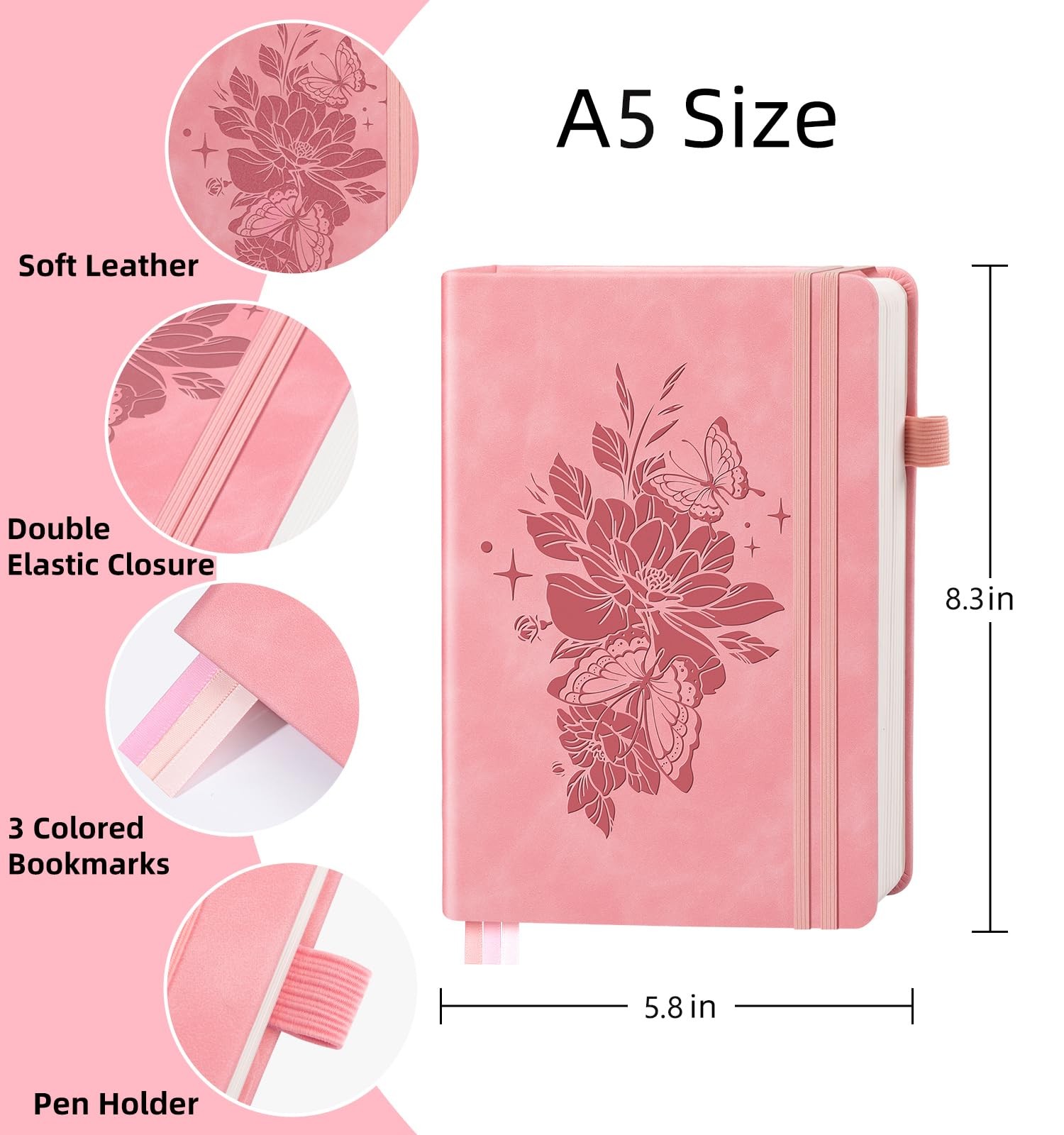 ALKALO Blank Journal Notebook 365 Pages, A5 Leather Sketch Book for Drawing W…