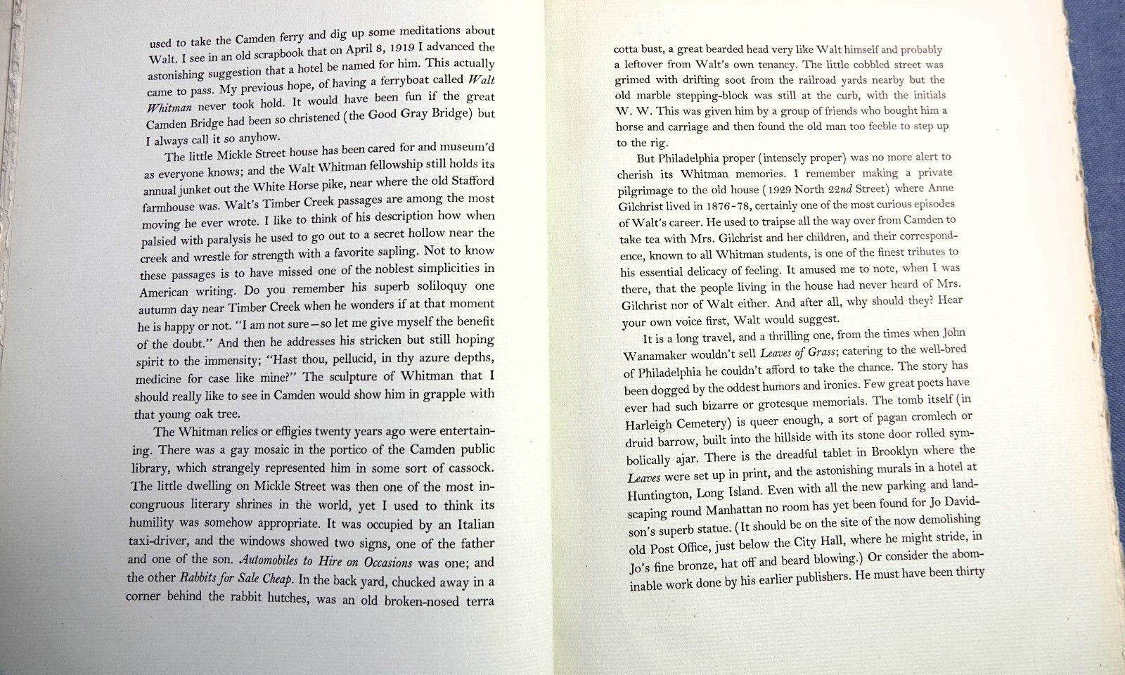 WALT WHITMAN IN CAMDEN PREFACE BY CHRISTOPHER MORLEY 1938 HC LE OF 1100.