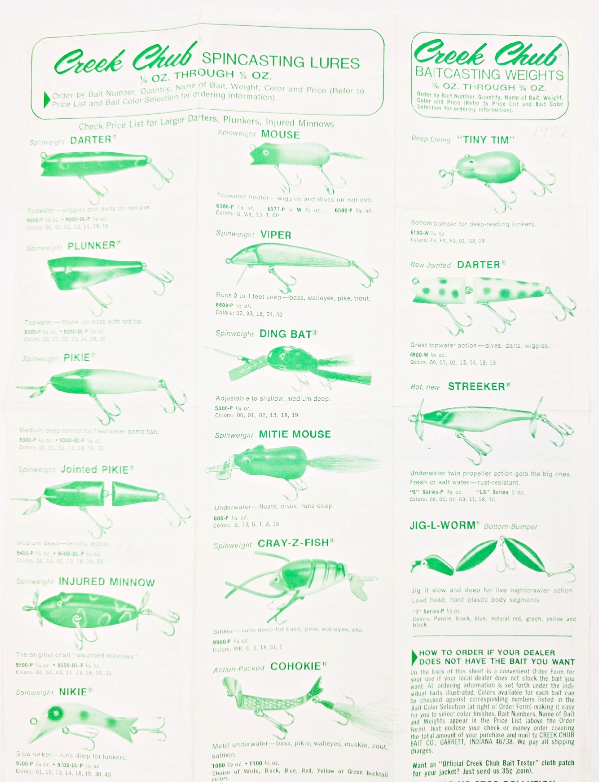 Six 1970s Creek Chub Bait Co Lure Box Inserts Plus A Bonus