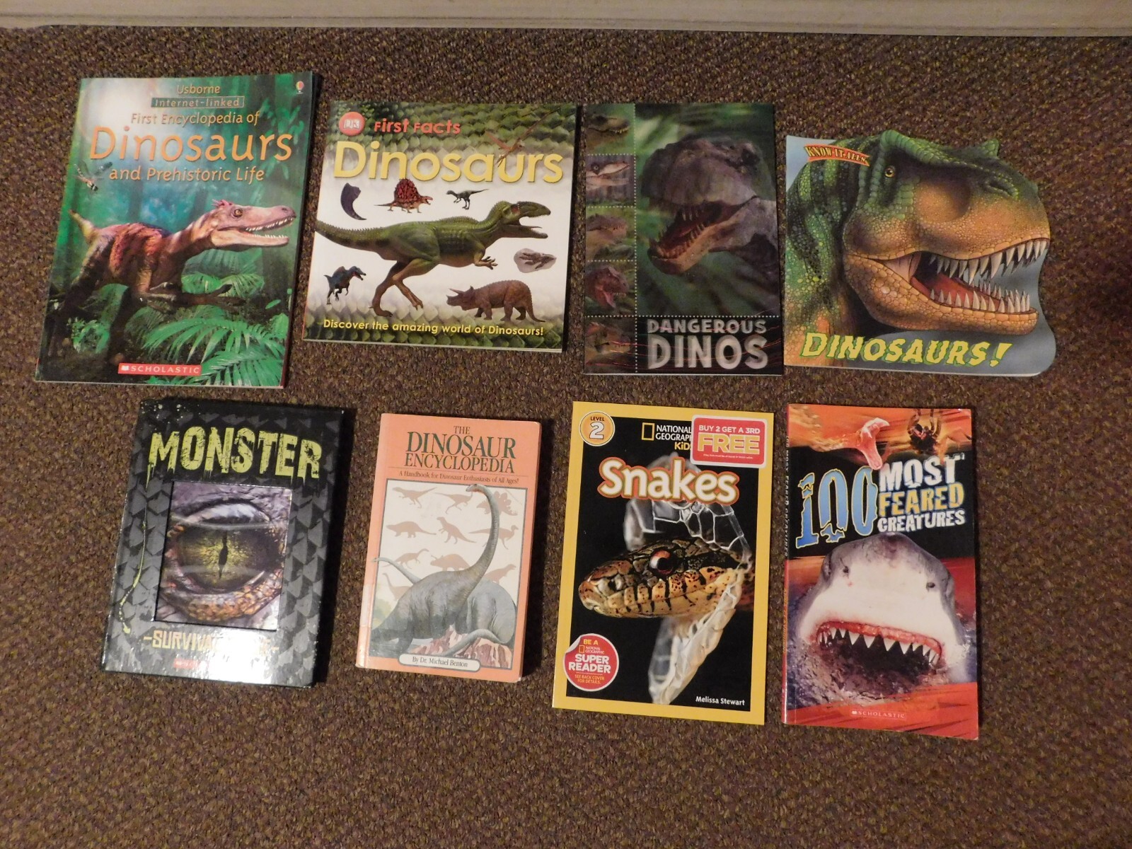Kids Books Lot of 8 DINOSAURS SNAKES MONSTERS SPIDERS Fiction & NF Scholastic