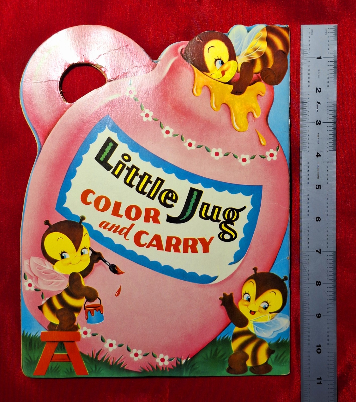 Vintage Saalfield Coloring Book LITTLE JUG COLOR & CARRY 28 Pages Handle, 1950s