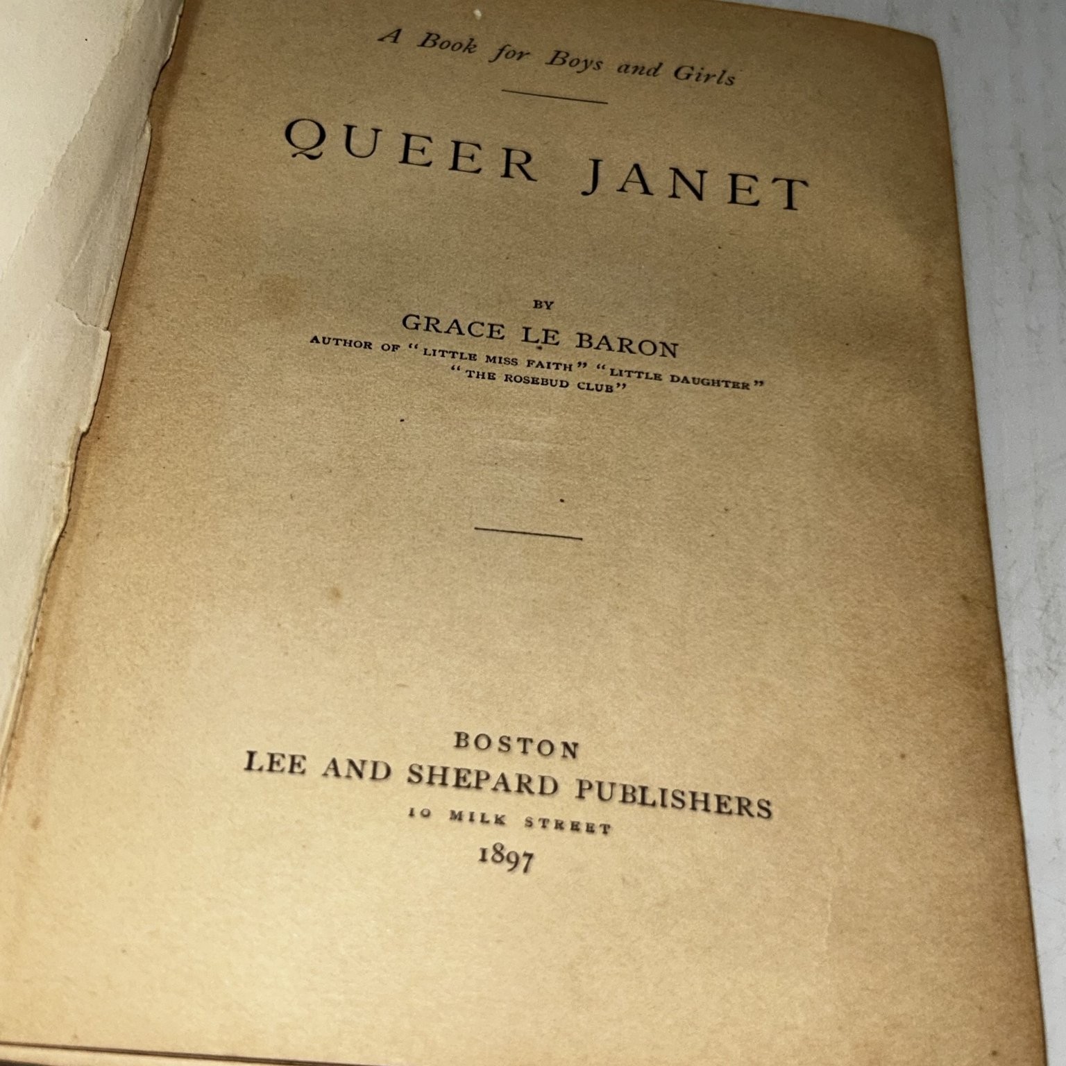 Queer Janet Grace Le Baron 1897 Illustrated Children’s Juvenile Lee & Shepard