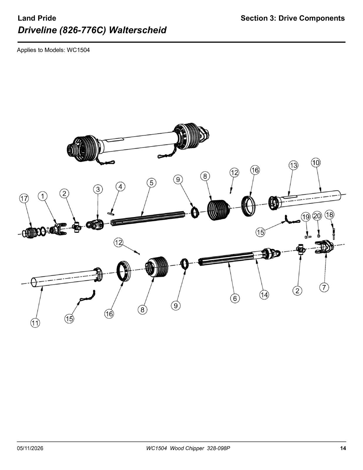 LAND PRIDE WC1504 Wood Chippers Parts Manual 2026 – WIRE BOUND – TOUGH COVERS