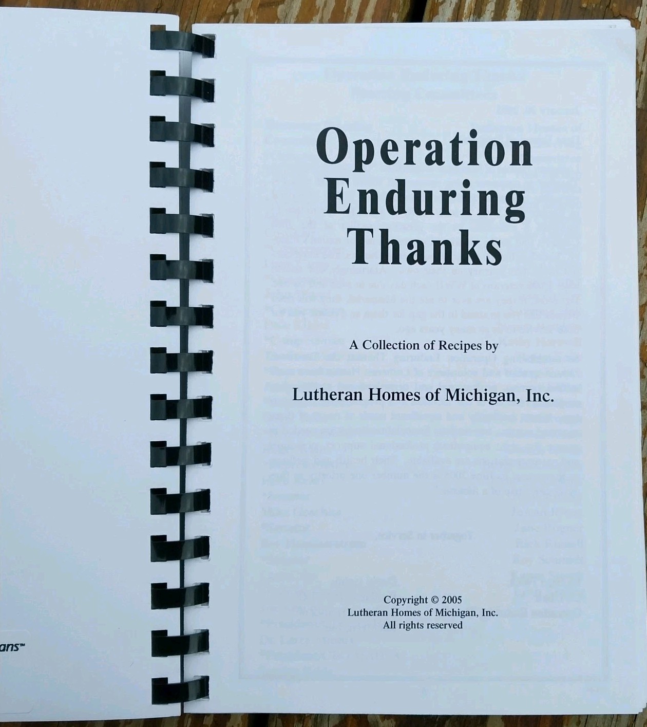 Lutheran Veterans Operation Enduring Thanks MI Michigan Recipes 246 Pages (2005)