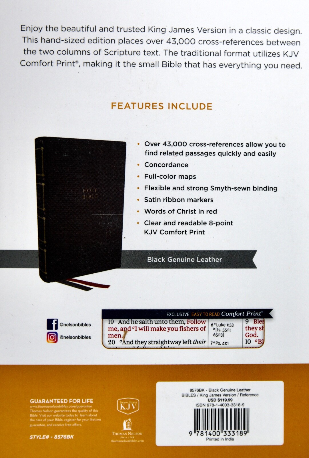 KJV Bible: Compact Center-Column Reference Bible, Black Genuine Leather