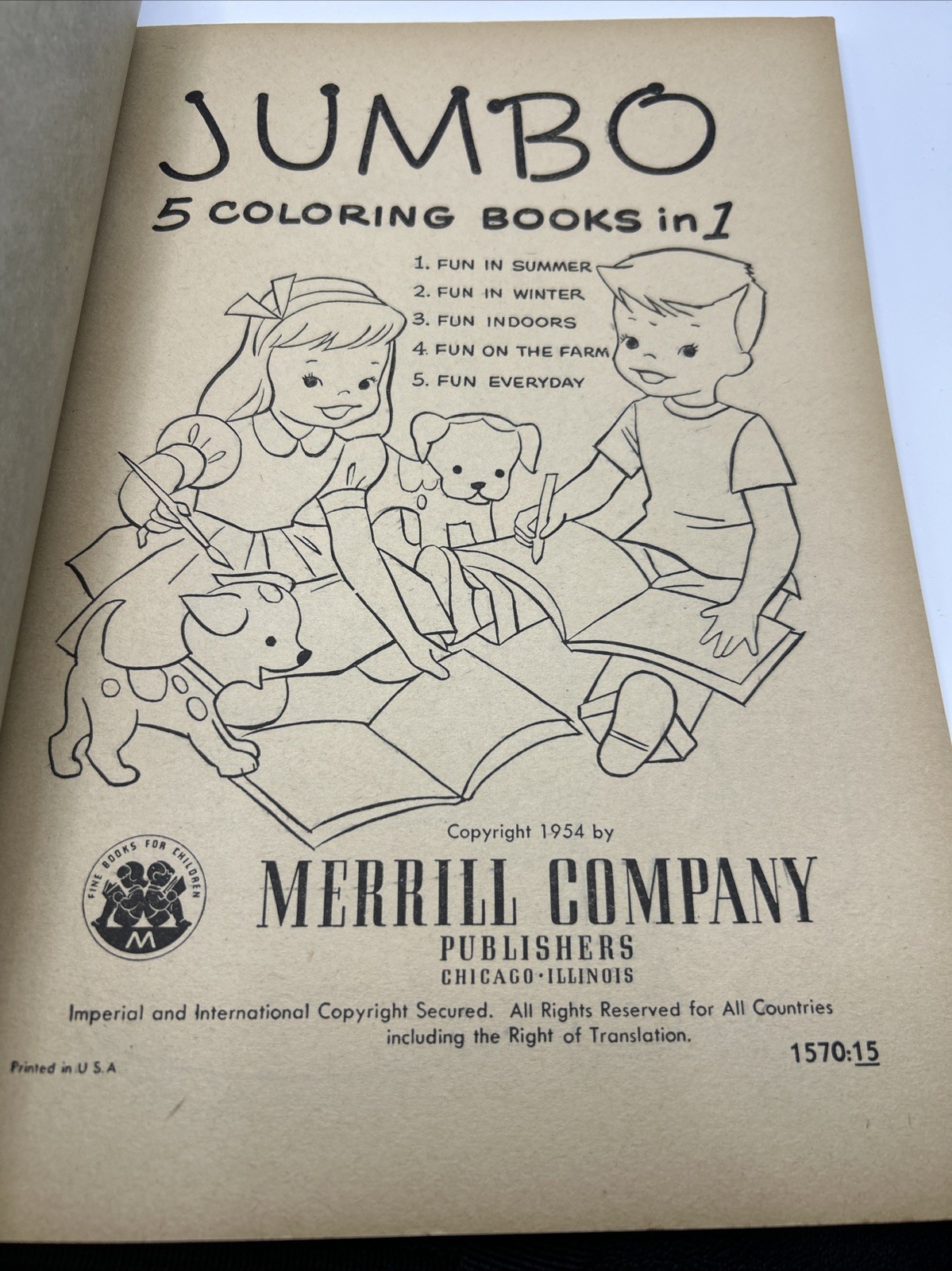 Vintage Unused Merrill Publishing Coloring Book 1954 Jumbo Coloring Book