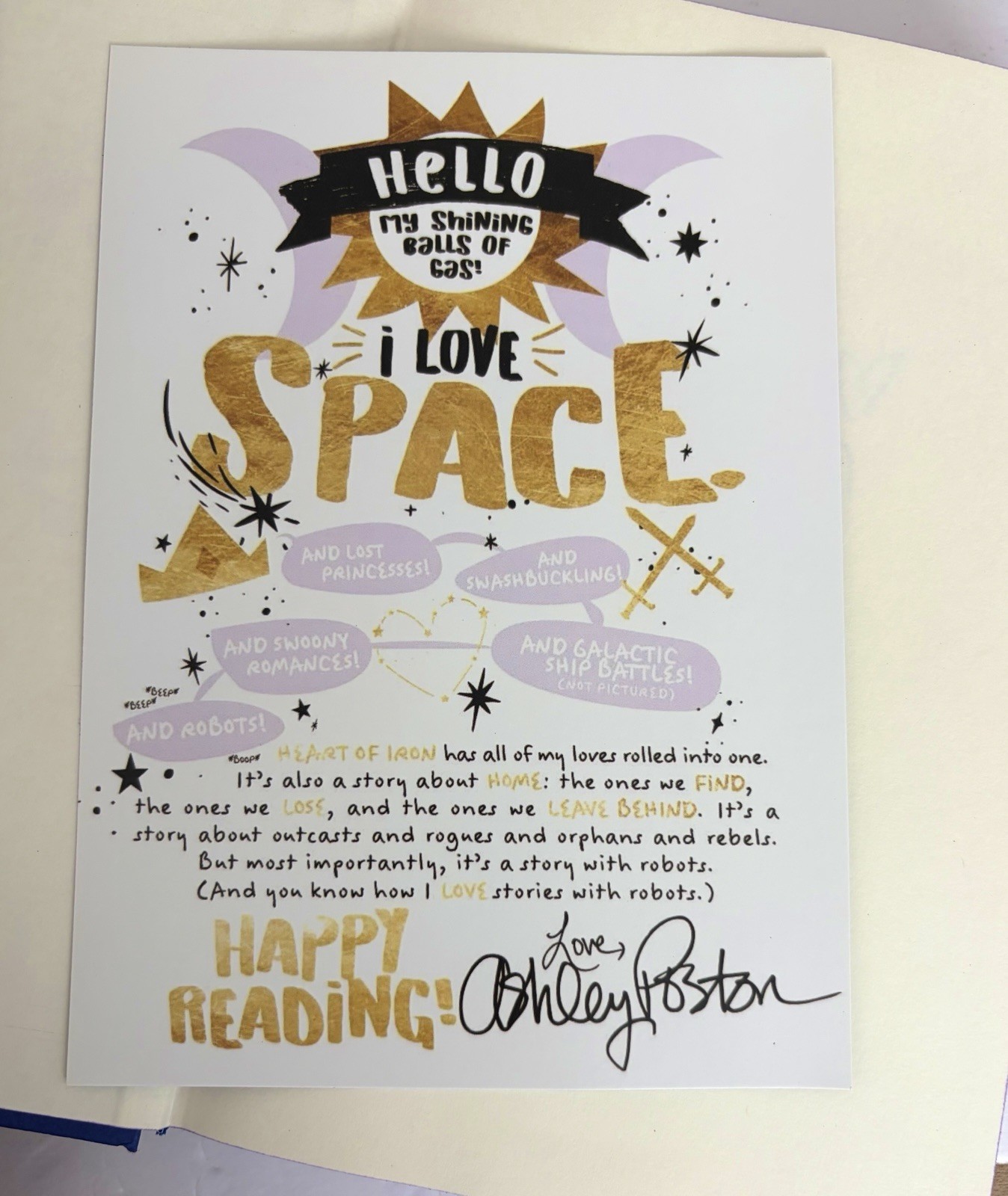 Signed, Sprayed Edges-Heart Of Iron Ashley Poston HC w/Exclusive Cover Card