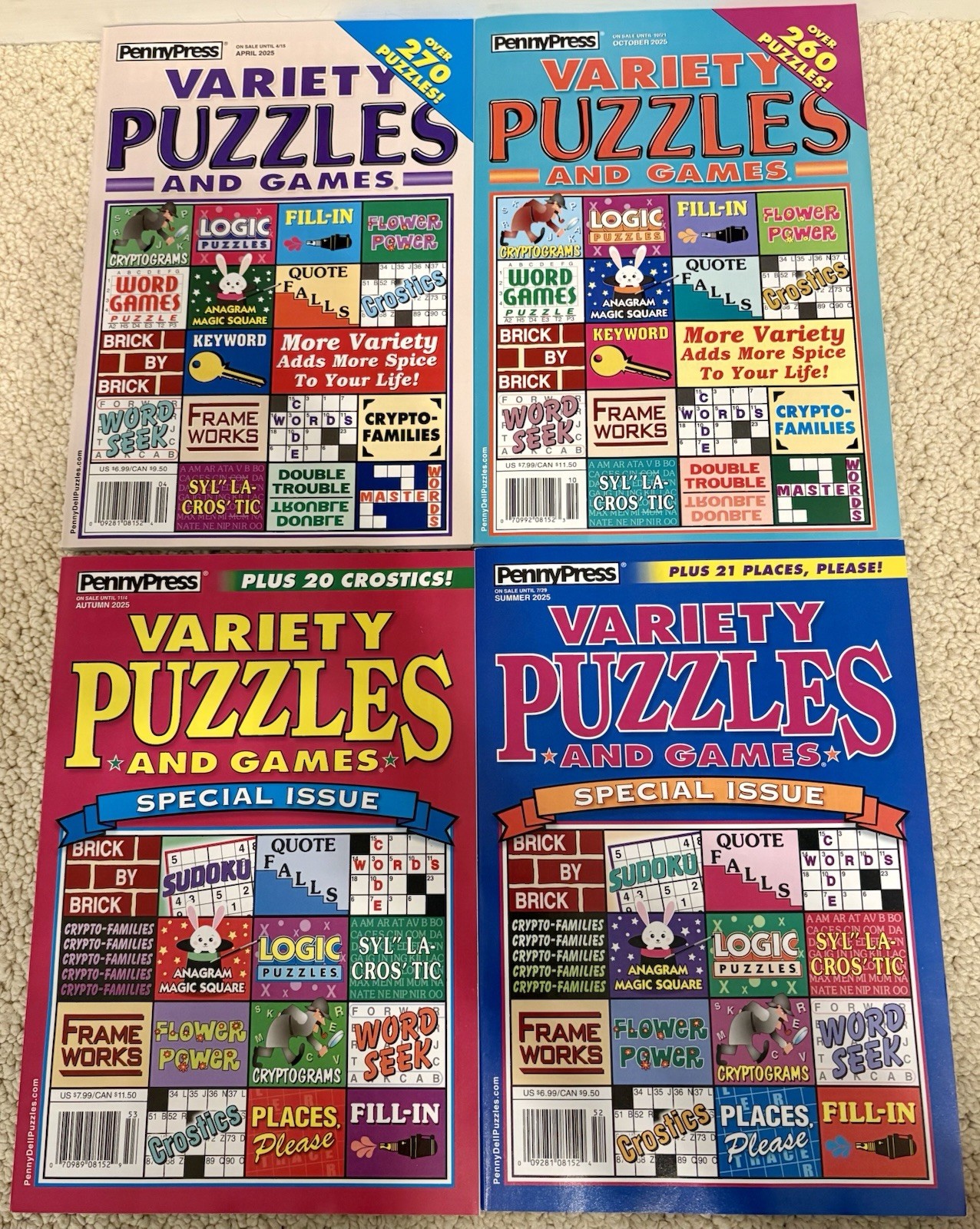 Lot of 4 New Penny Press Variety Puzzle Books – Variety Puzzles & Games