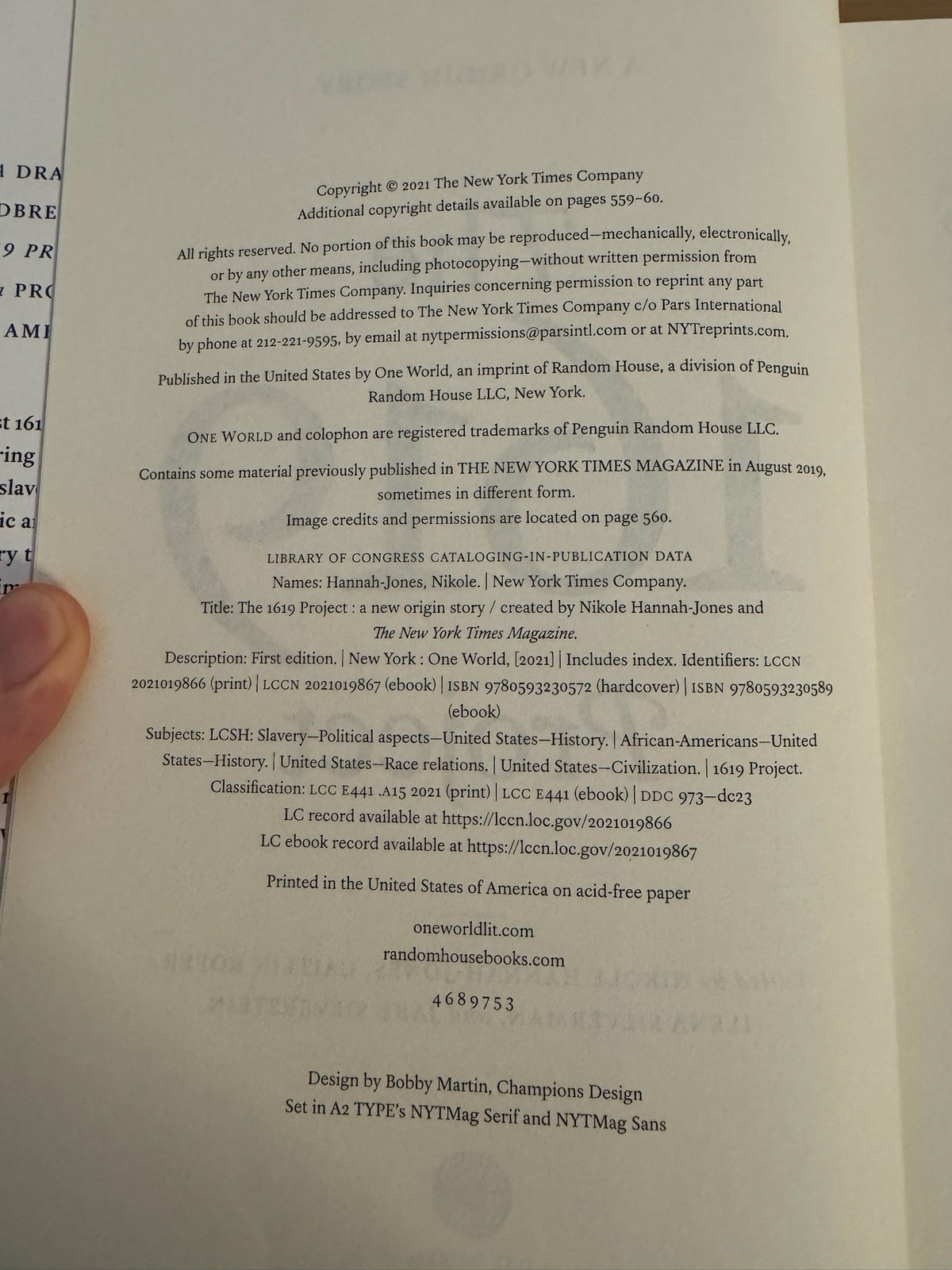 The 1619 Project: A New Origin Story – Hardcover By Hannah-Jones, Nikole