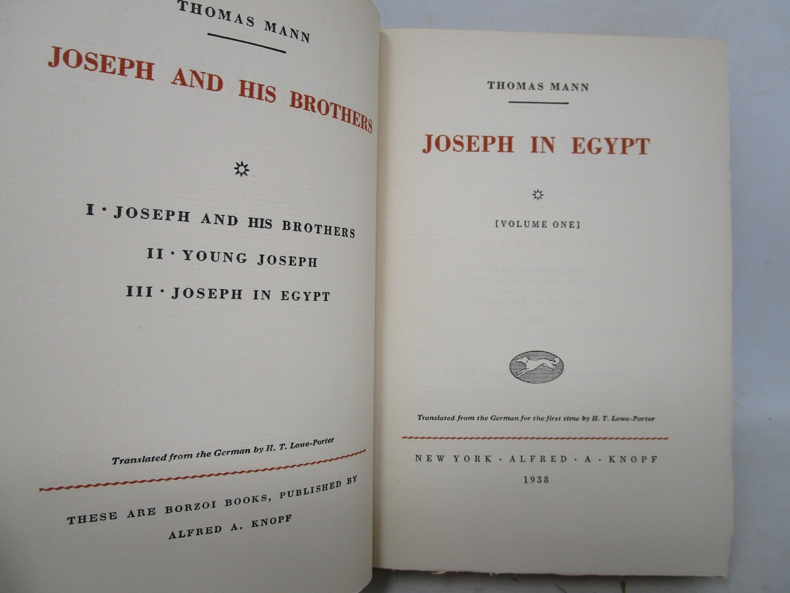 Joseph In Egypt by Thomas Mann 1938 Two Volumes