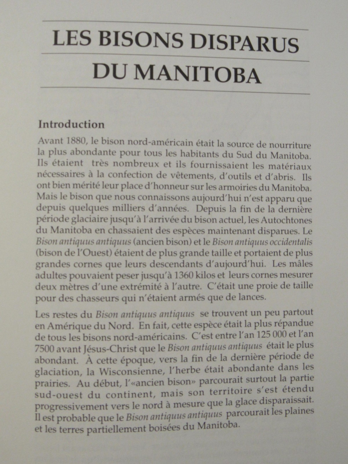 EXTINCT BISON OF MANITOBA – In English & French – 20 pages – 1996 – Canada
