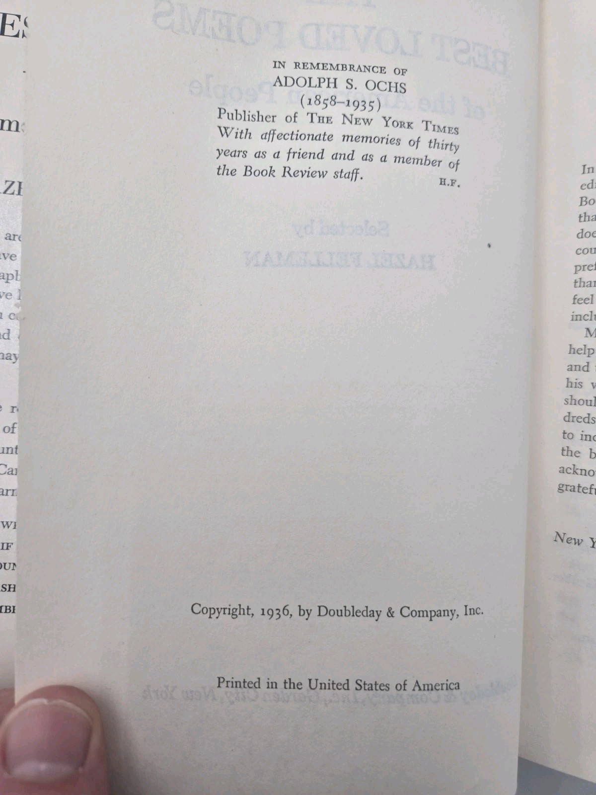 The Best Loved Poems of the American People, (1936 HCDJ) Hazel Felleman J85