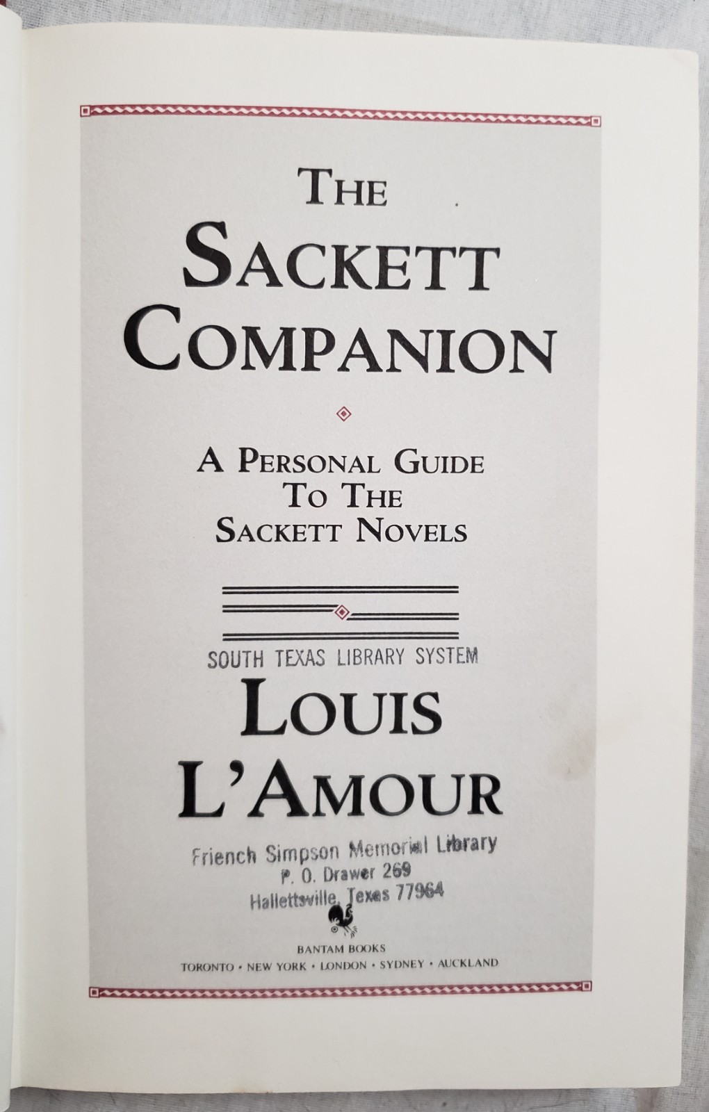 Sackett Companion by Louis L’Amour (1988, Hardcover) DJ Ex-Library p341 Bantam